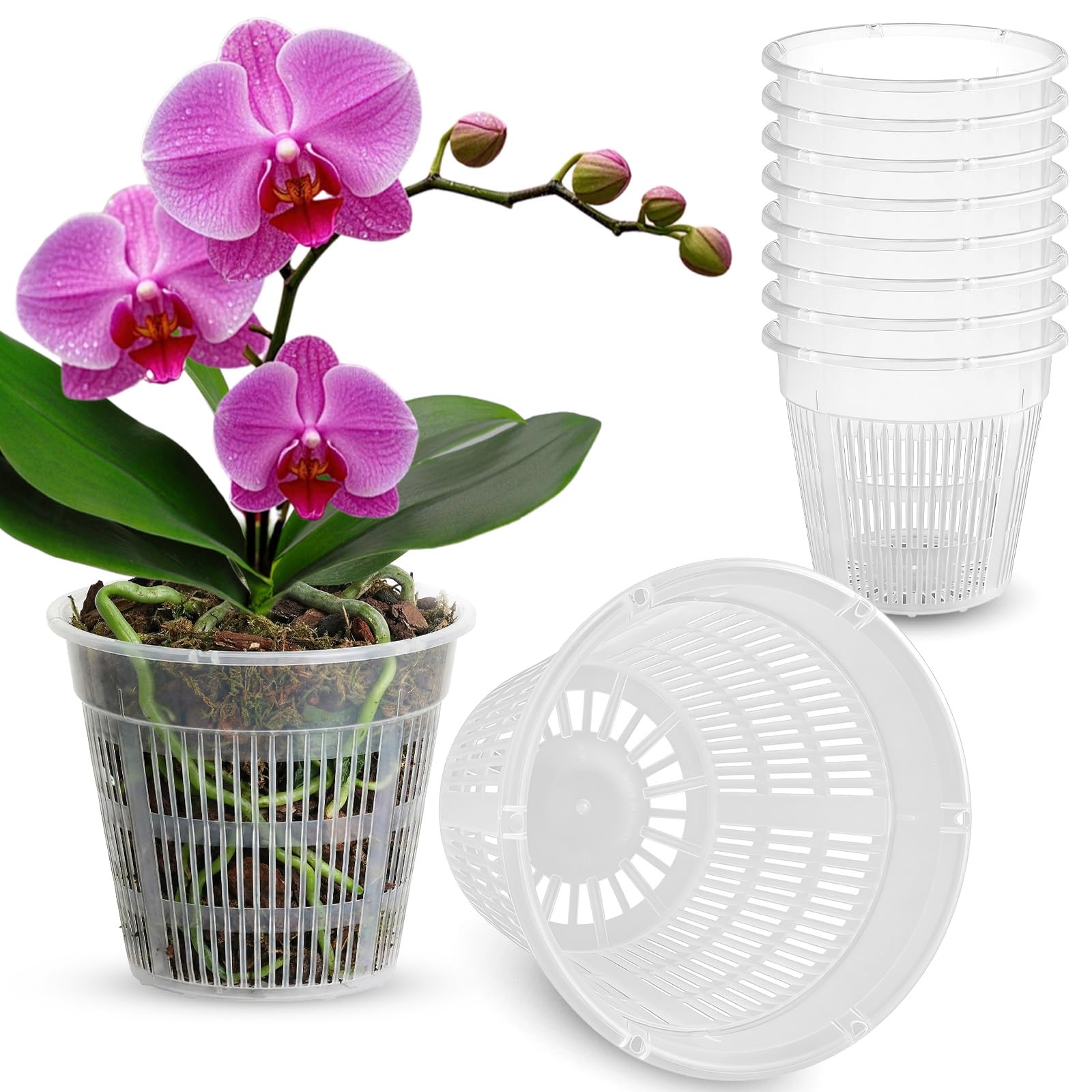 sturiz 8pcs Orchid Pots Clear Plastic Plant Pots With Drainage 16cm Orchid Plant Pot with Holes or Orchids Repotting Kit Succulents Nursery Container for Root Growth Houseplants