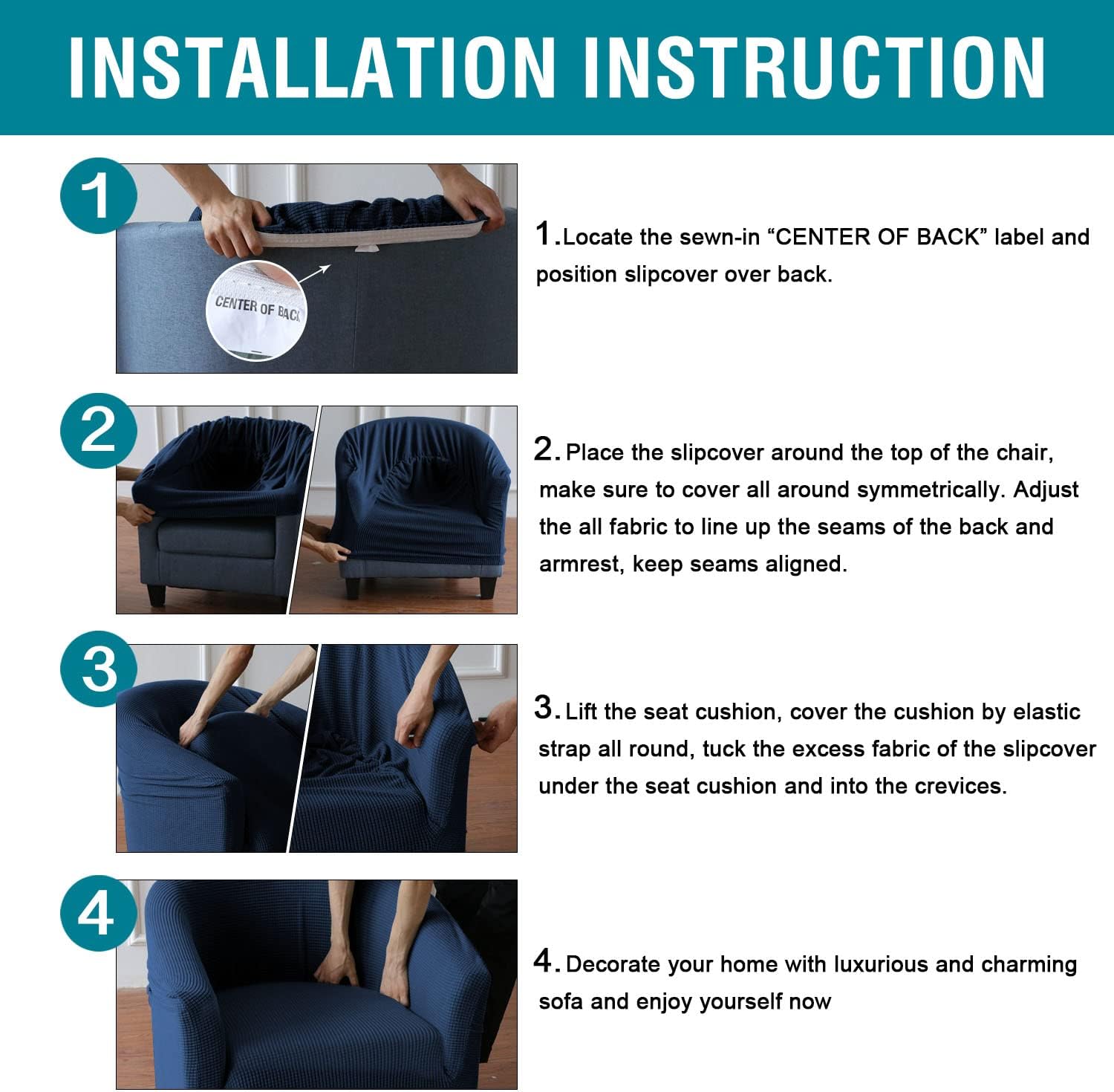 PrimeBeau High Stretch Club Chair Cover Tub Chair Cover Armchair Sofa Slipcover with Elastic Bottom Super Soft Jacquard Spandex Skid Resistance Furniture Protector (2 Piece, Navy)