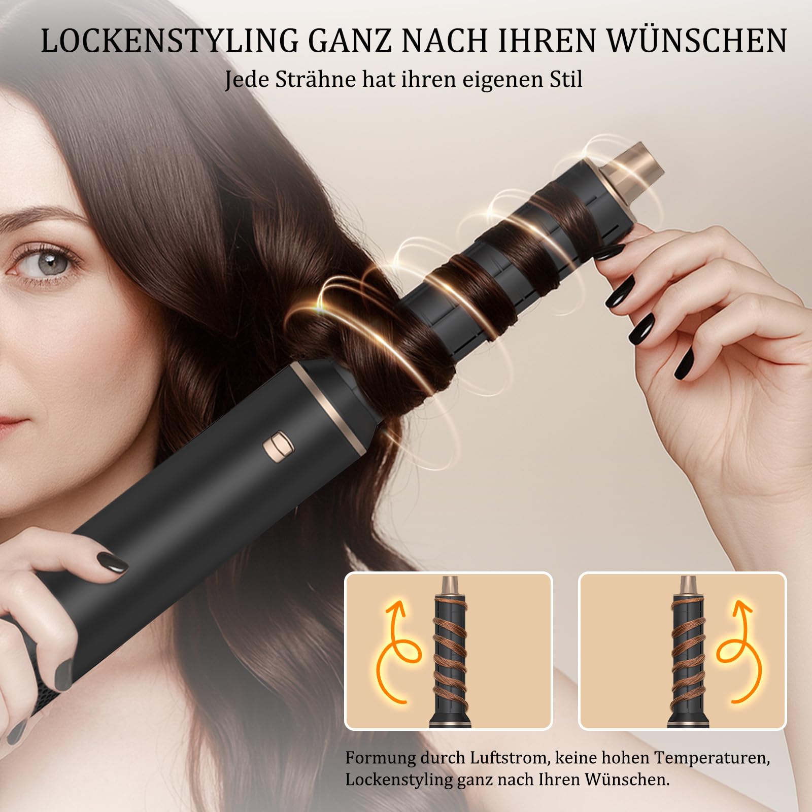 Airstyler 5 in 1 Hairstyler Haarstyler, Föhnbürste mit haartrockner für Frauen, Warmluftbürste Airstyler mit Föhn, Glätten, Lockenstab Automatisch, Haarglätter, Rundbürstenföhn, Ionen Air Styler