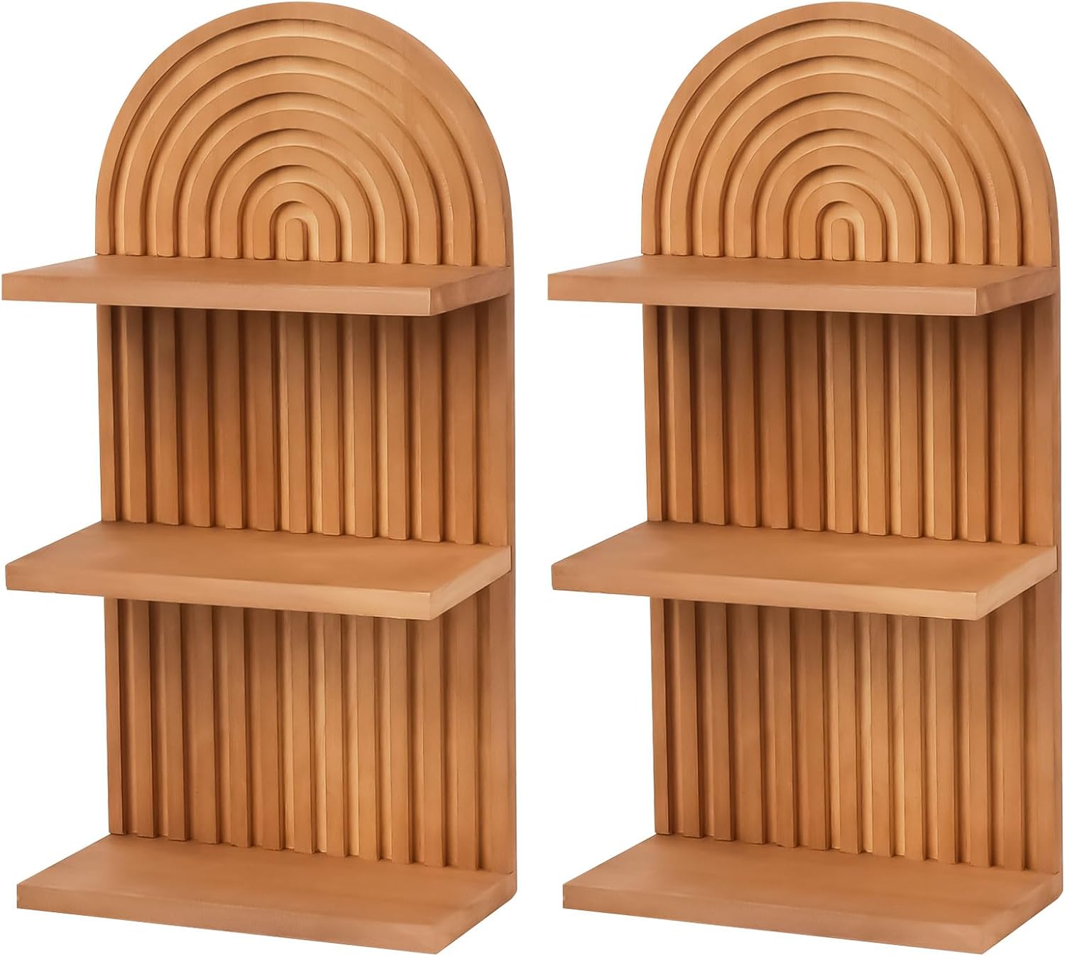 2 Pcs Boho Wall Shelves, 3-Tier Arched Wooden Floating Shelves, Mid-Century Bohemian Rainbow Hanging Shelf Decor for Living Room, Bedroom, Bathroom Wall Display (02)