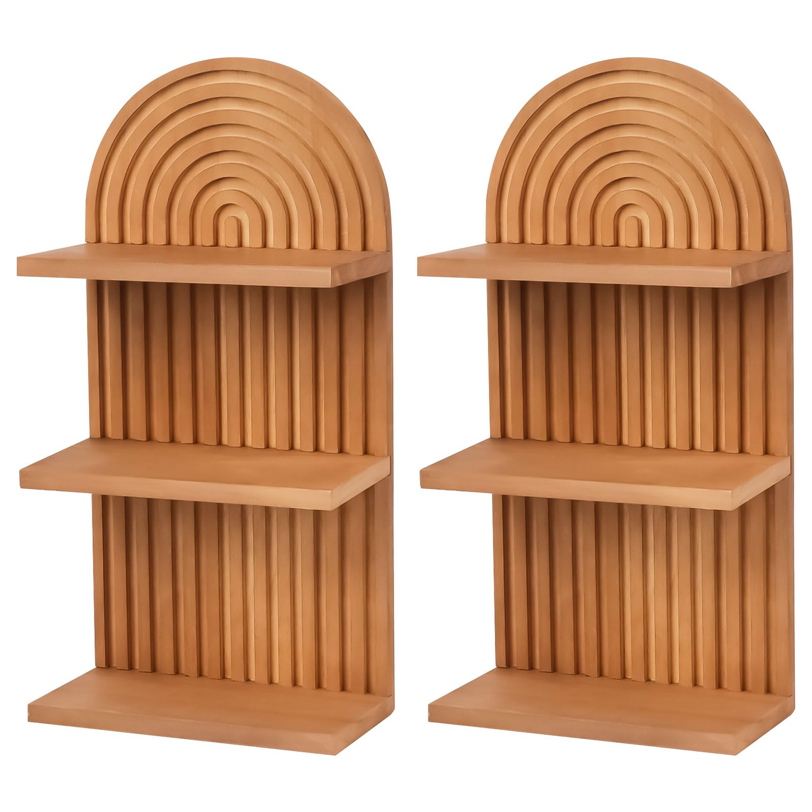 ZELURA 2-Piece Boho Wall Shelf Set - Rainbow Floating Shelves, Acacia Wood, For Living Room & Bedroom