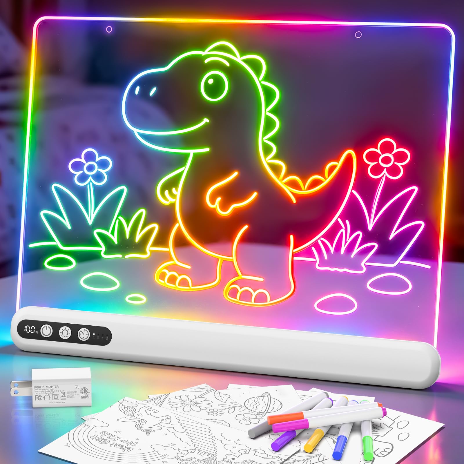16'' LED Drawing Board for Kids, Rechargeable Led Note Board with 7 Colors, Light Up Draw…