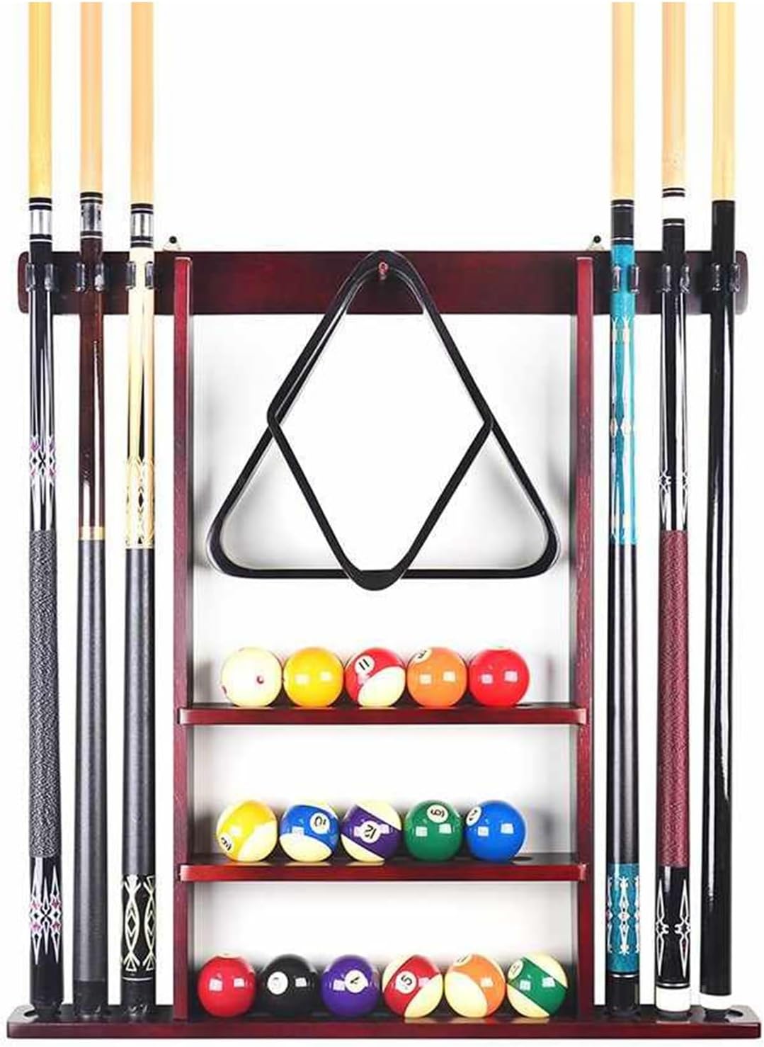 Pool Cue Rack,Wall Mount Sticks Holder,Holds 6 Cues And Full Set Of Balls, Table Accessories Organizer for Billiard Room Or Club(Color1)