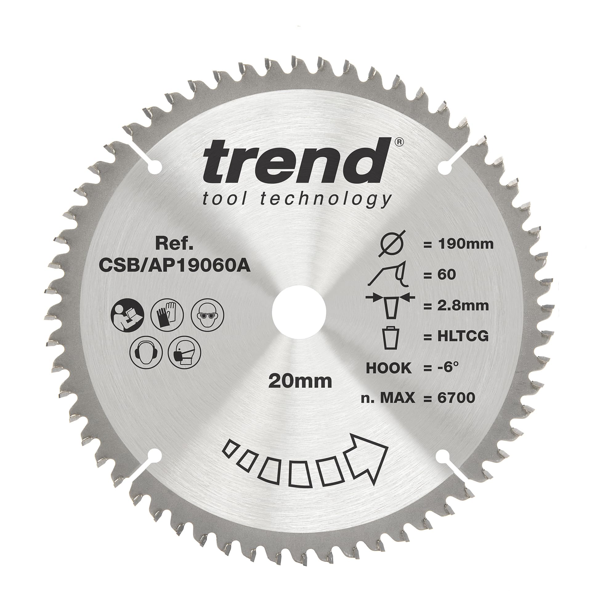 Trend Hoja sierra circular TCT aluminio/plástico 190mm 60T 30mm | Corte aluminio y plástico con acabado fino, gancho -6° y kerf 2,8 mm, 60 dientes TCT. CSB/AP19060