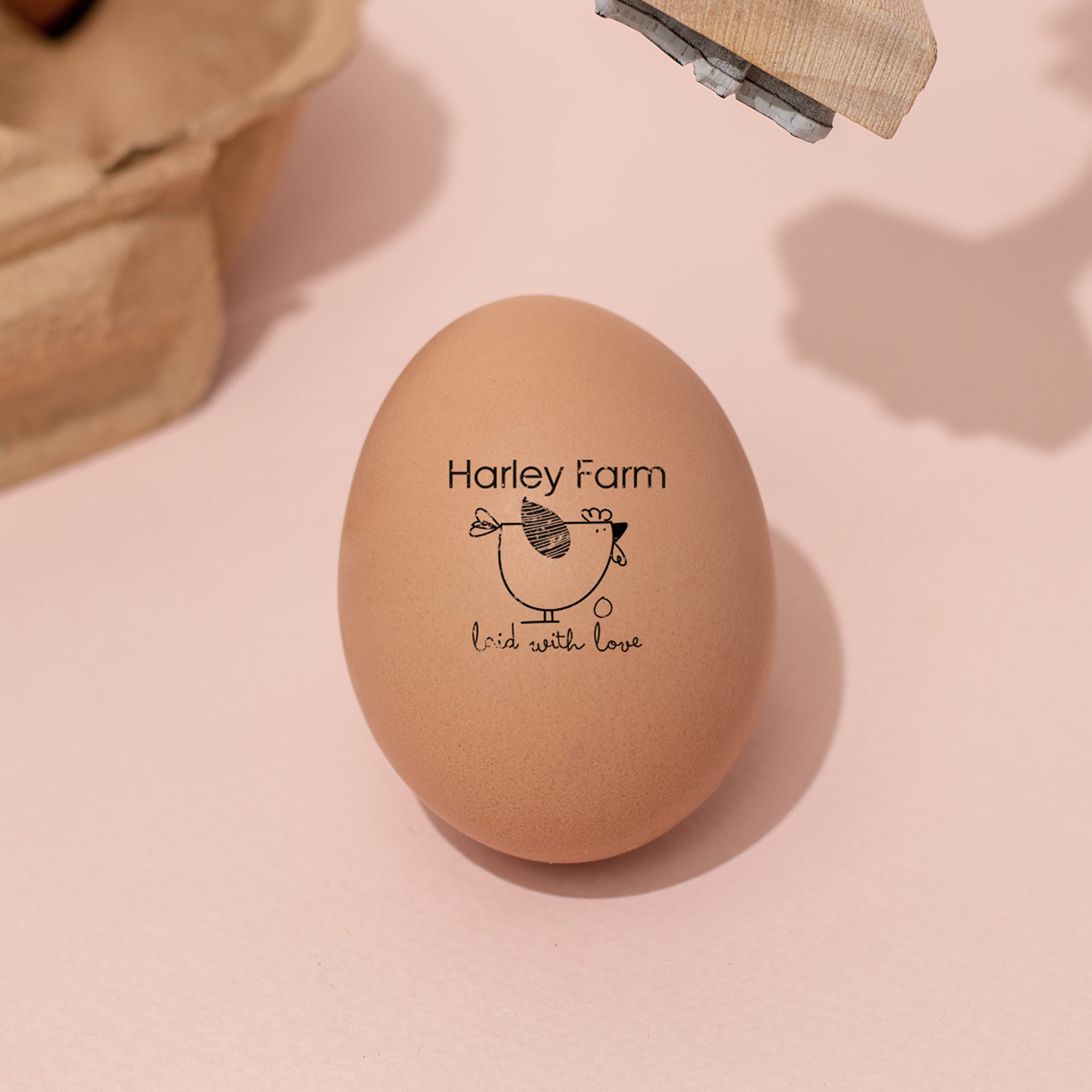 Stamp by Me | Egg Stamp | Chicken Egg Wooden Stamps | Custom Farm Label Marker | Personalized Ink Imprint | Homestead Branding | Self Inking | Black Ink | Unique Designs | Mini Logo Tool
