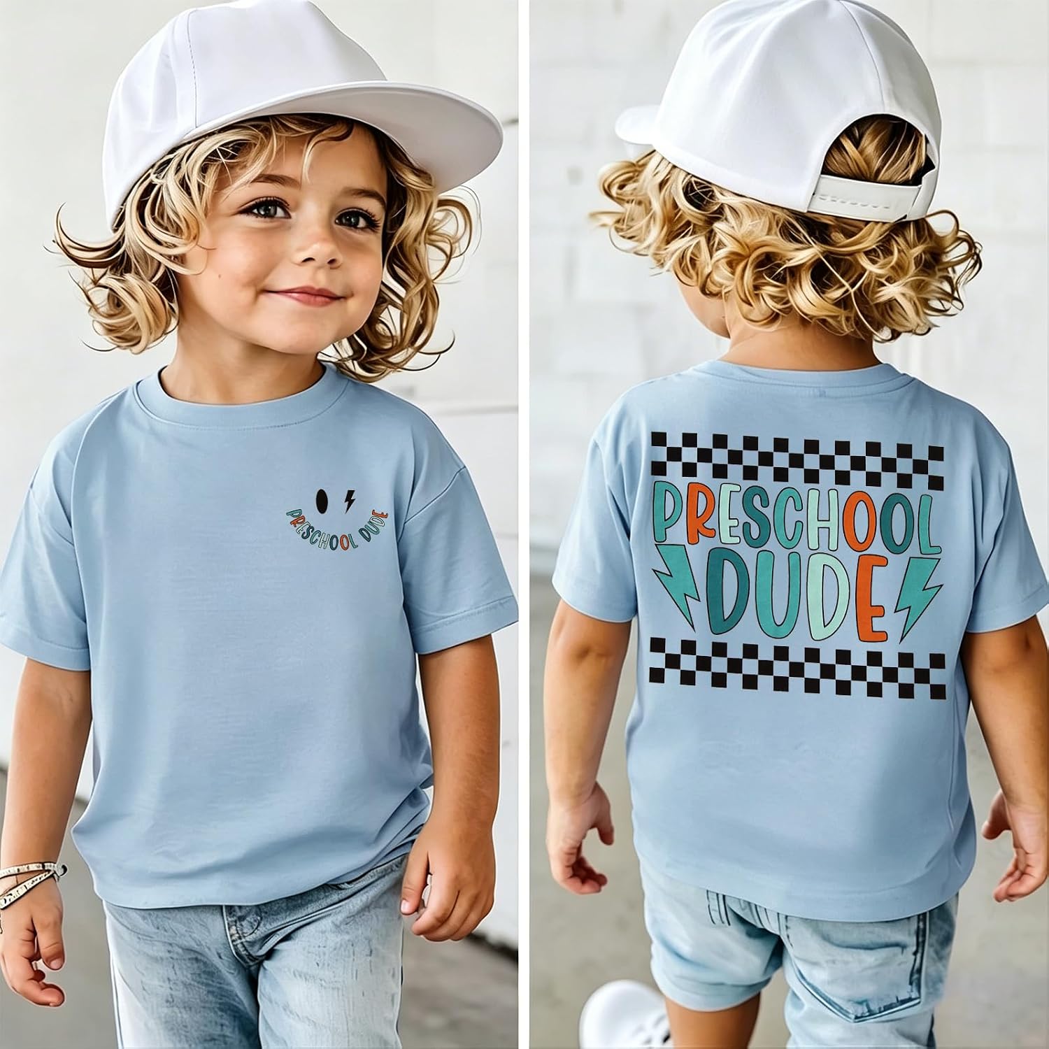CM C&M WODRO Toddler Boy First Day of School Shirt Preschool Dude T-Shirt Kid Back to School Outfit Cute Summer Tee Tops 3-4T