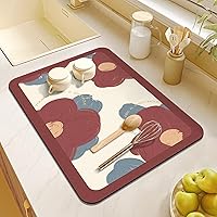 Vista 3 de Tapete de secado de platos con patrón de flores creativas para encimera de cocina, tapete de drenaje súper abosrbente, tapete de café antideslizante
