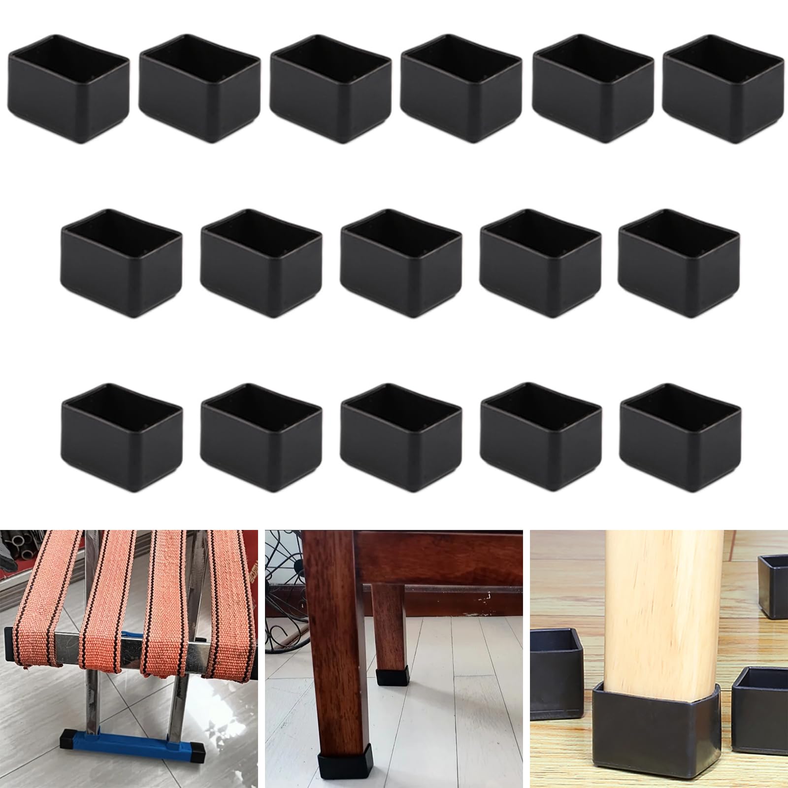 Skypro Black 16Pcs Rectangle 30X40mm Silicone Chair Leg Floor Protector, Chair Leg Caps, Furniture Foot Protectors, Stool Leg Caps To Prevent Hardwood Floor Scratches And Reduce Noise