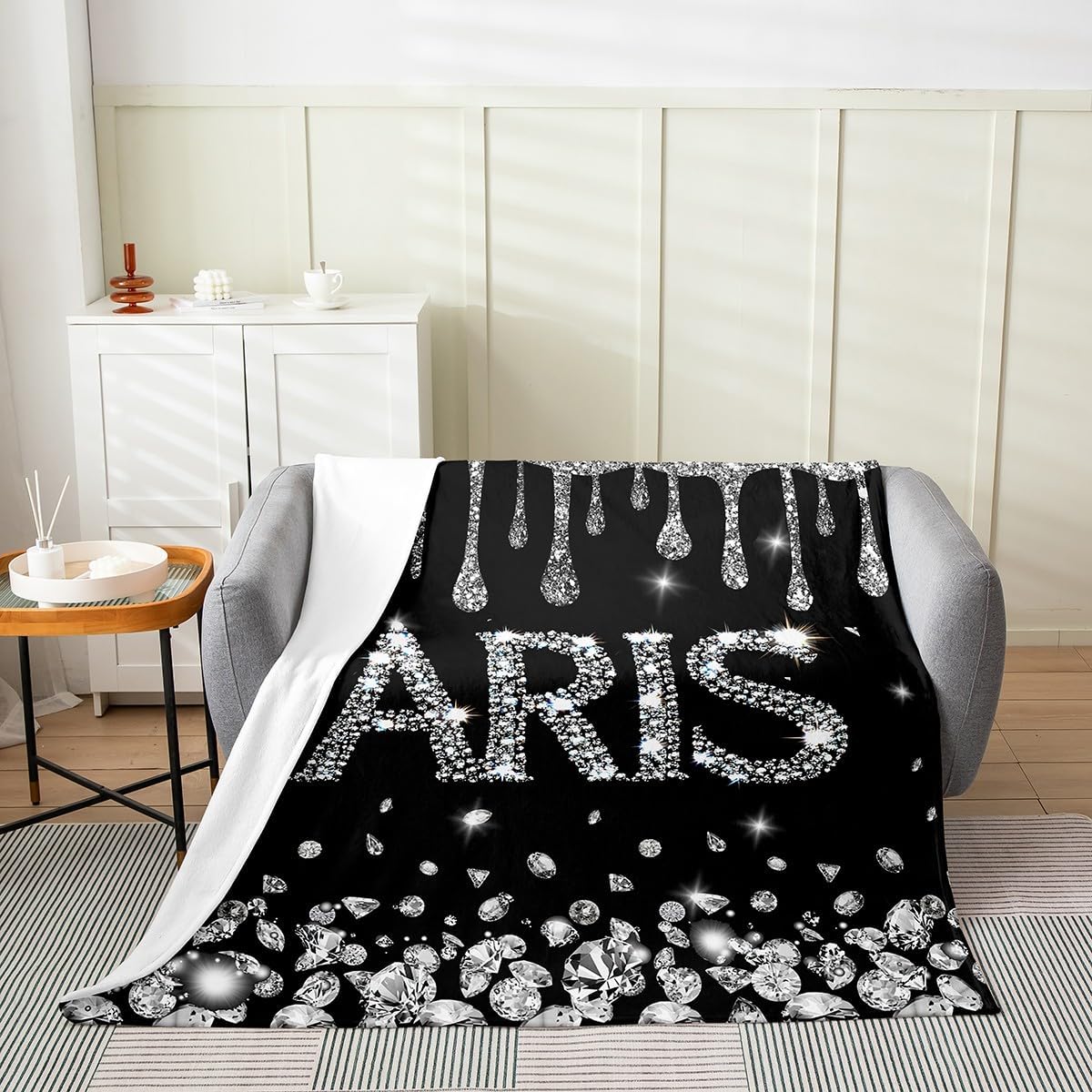 Eiffel Tower Fleece Throw Blanket Paris Glitter Diamond Plush Blanket for Kids Paris Decor Black Silver Sherpa Blanket Breathable Fuzzy Blanket Room Decor Twin 60"x80"