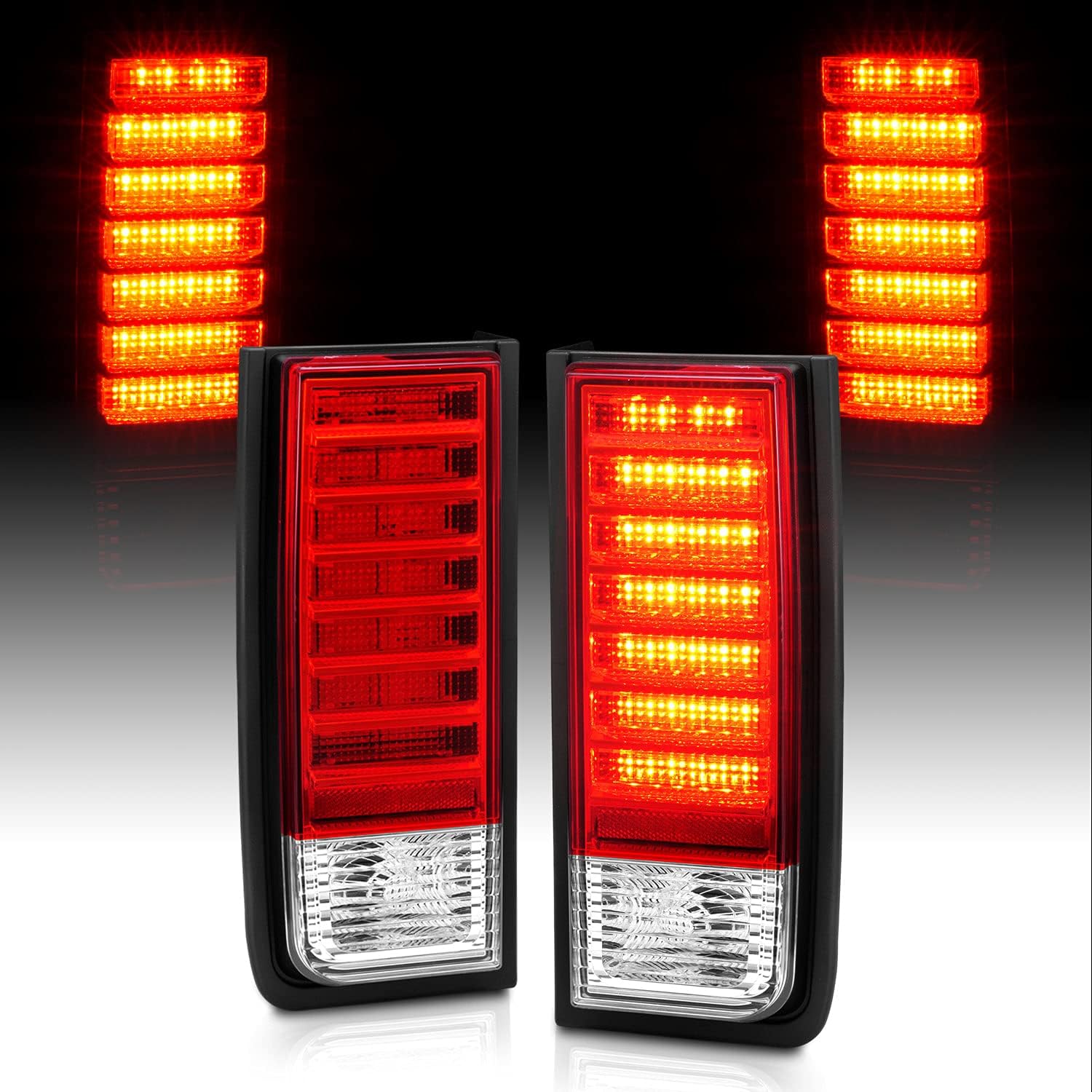 AmeriLite Red/Clear LED Replacement Brake Turn Signal Tail Lights Set For Hummer H2 - Passenger and Driver Side