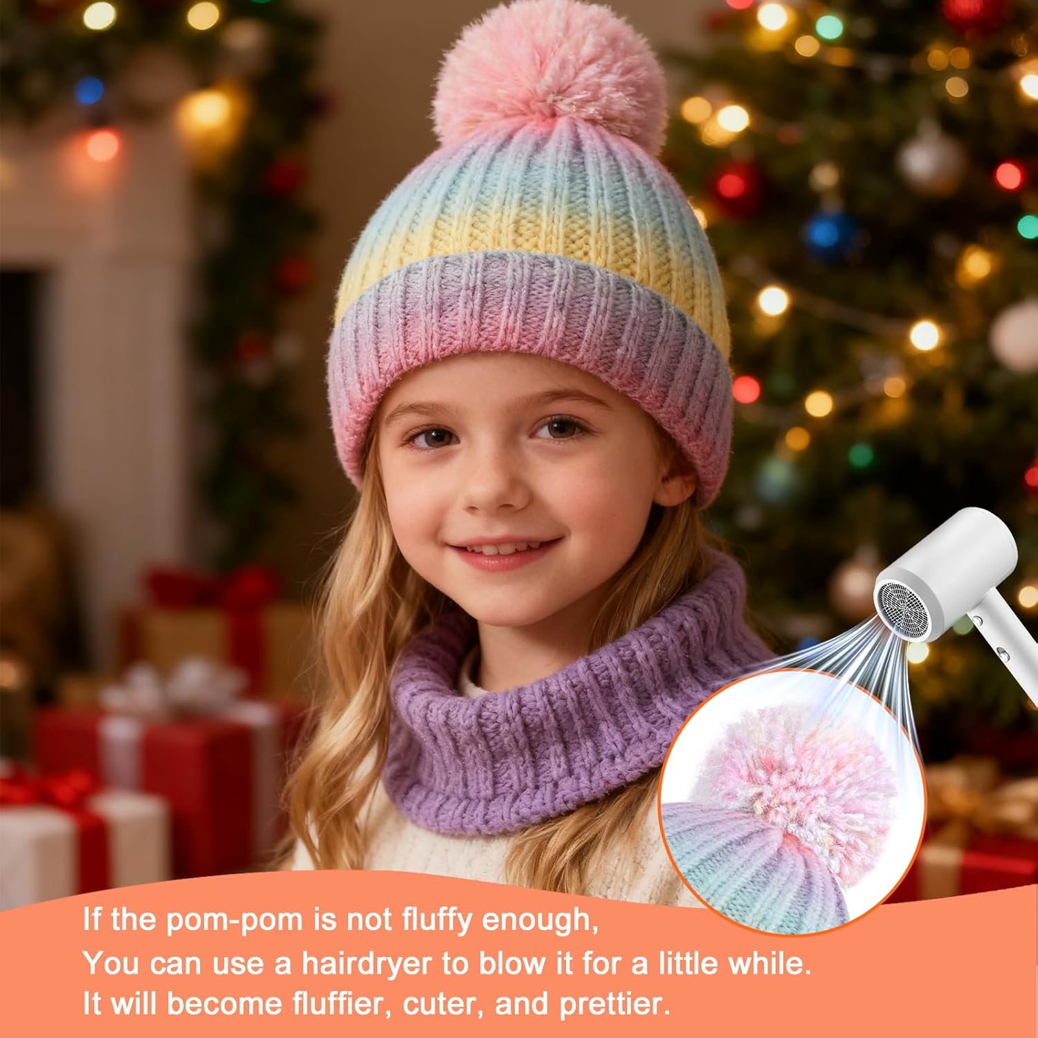 ZGDG Girls Boys Winter Beanie Hat with Pompom, Toddler Knitted Hat for Kids, Children Warm Colorful Cap 3-8 Years - Image 3