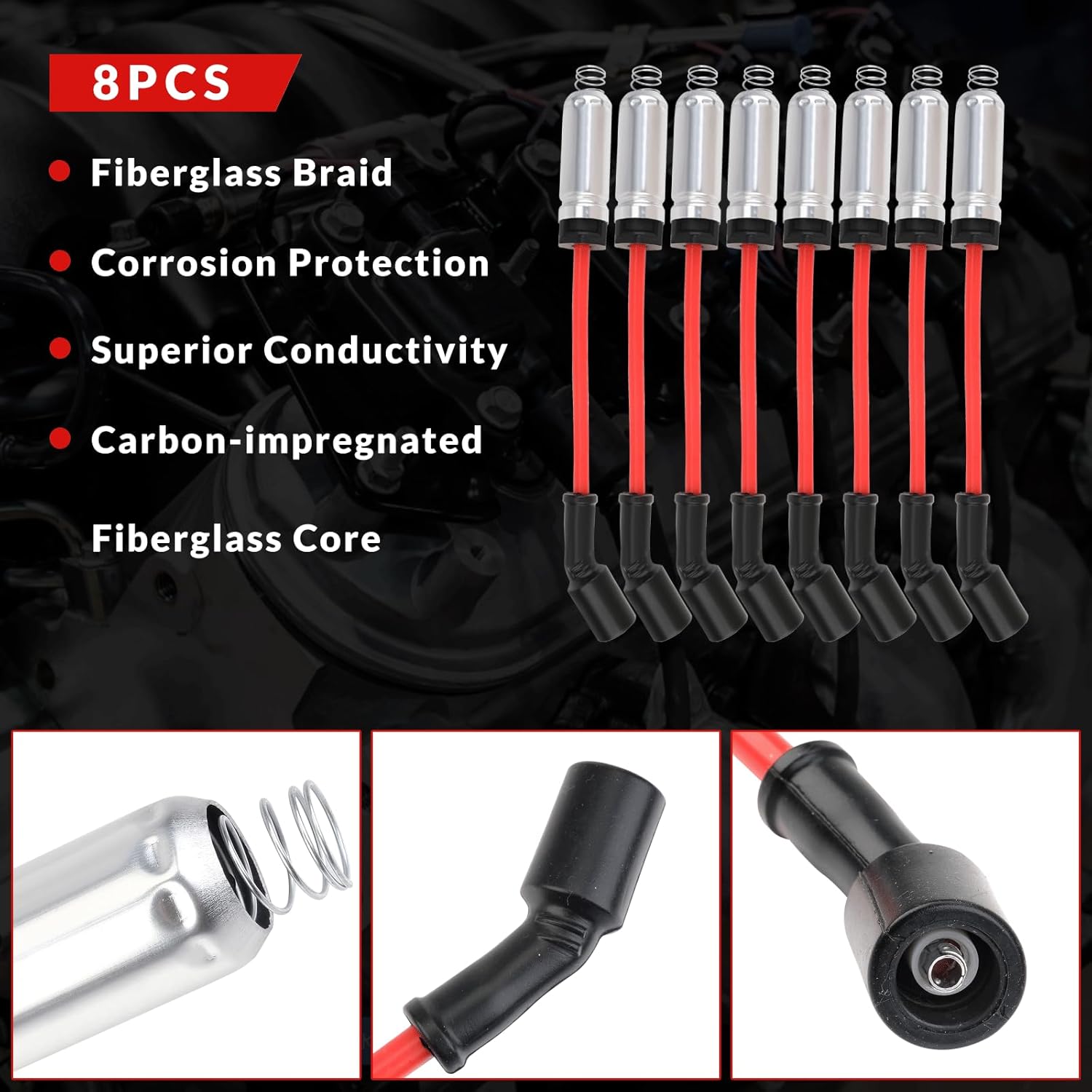 Set of 8 Ignition Coils Pack UF413 and Iridium Spark Plug SP493 with 748UU 8mm Spark Plug Wires Set compatible with Buick Cadillac Chevy GMC Hummer Isuzu Pontiac 5.3L 6.2L 6.0L 4.8L