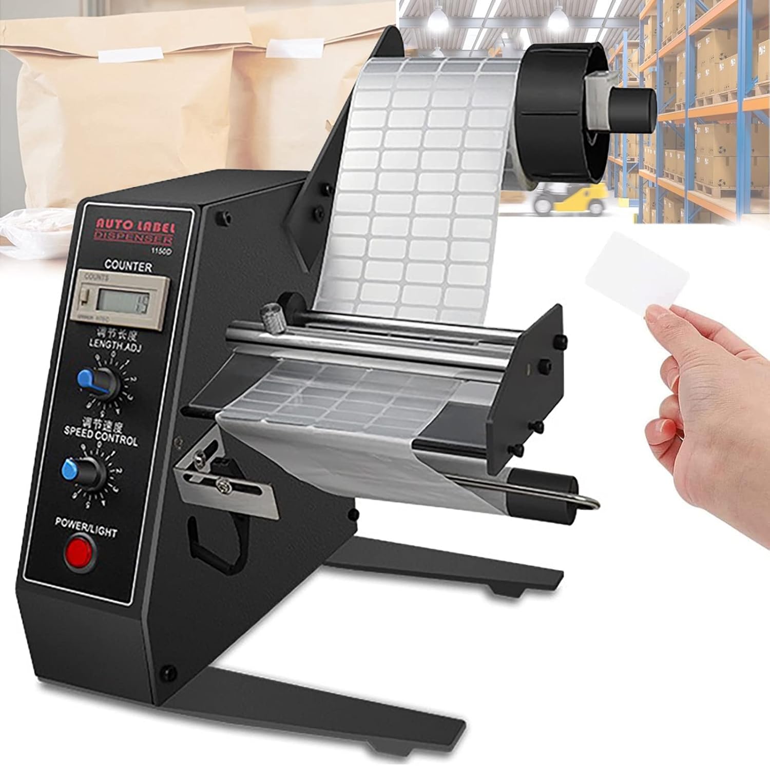 Fully Automatic Label Dispenser, Portable Smart Sensing Label Separator, Automatic Counting 0-999999, for Various Label Sizes Label Length: 10-150mm Width: 5-140mm