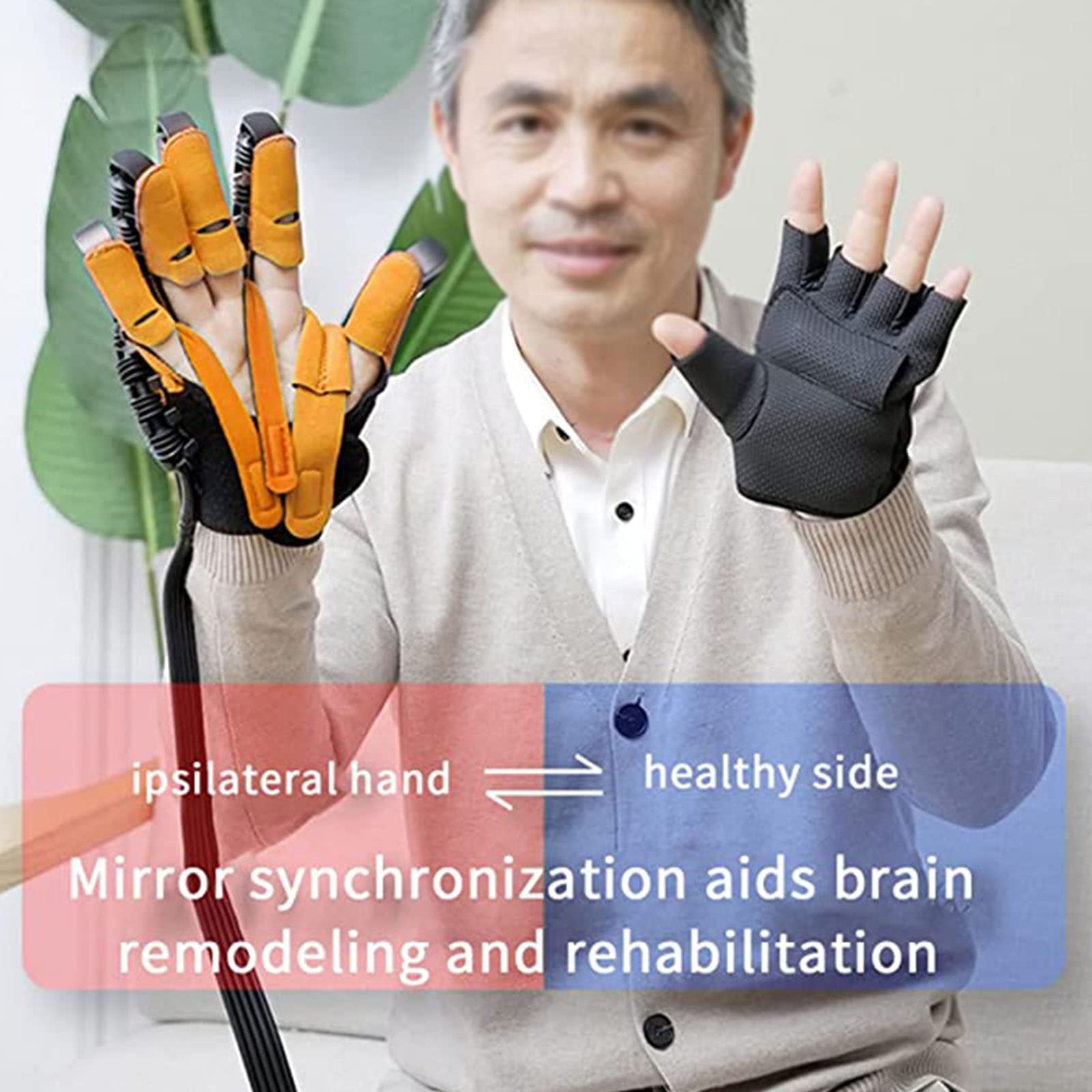 Guante Robot de Rehabilitación, Guantes de Entrenamiento, Ortesis de Mano, Entrenamiento de Rehabilitación de Dedos y Muñecas para Pacientes con Guantes de Espejo,Right-M