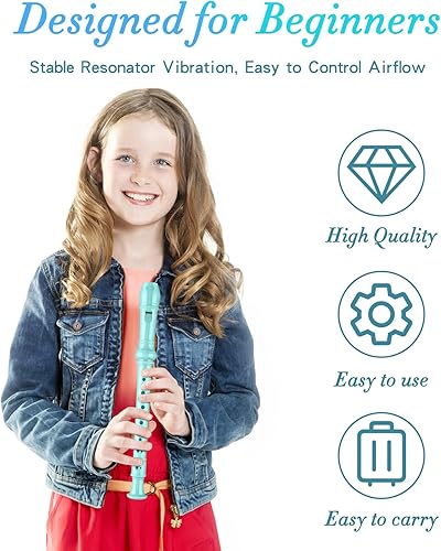 Miniatura 4 de Descant - Grabadora soprano grabadora de música para niños, flauta para niños, grabadora con barra de limpieza + bolsa (verde lago)