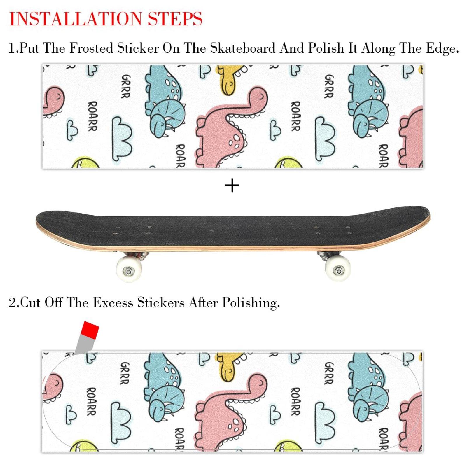 Dinasaur Lot de 2 feuilles de papier abrasif pour planche de skateboard et longboard