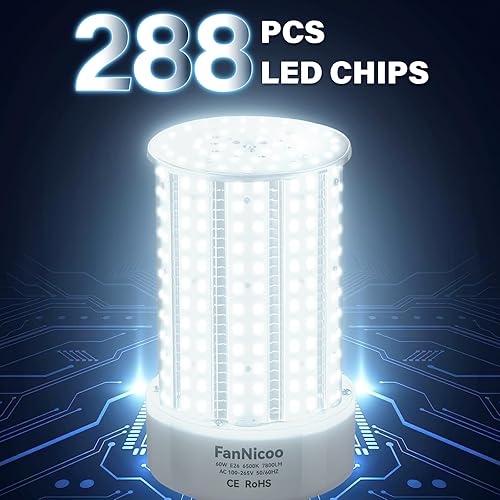 Miniatura 9 de FanNicoo Bombilla LED de maíz equivalente a 500 W, 6500 lúmenes, base E26 con adaptador E39, bombilla de maíz de 50 W 6500 K con estructura de