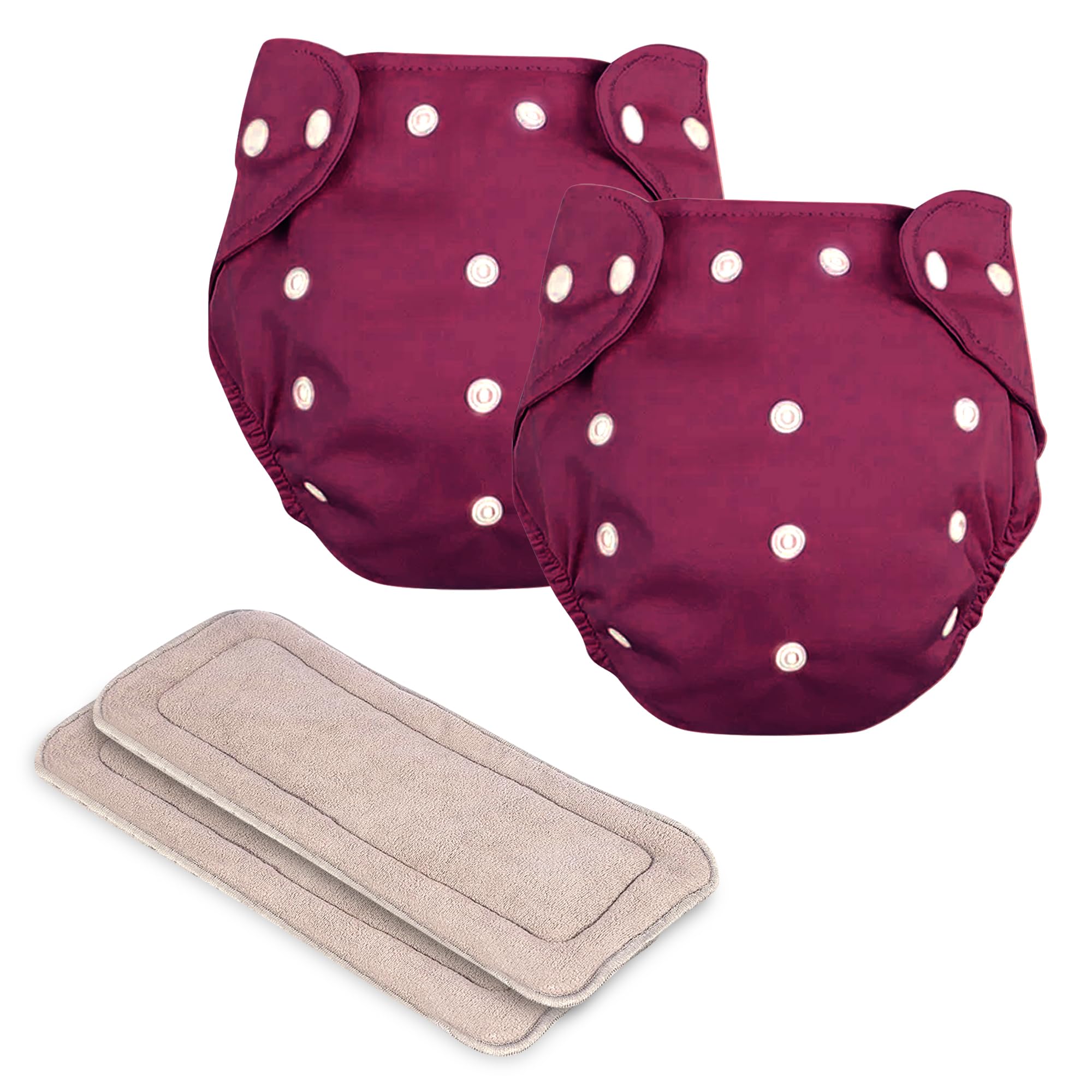 glun® reusable baby cloth diapers combo, pack of 2 maroon solid colour comfort & protection, leakproof & high absorption