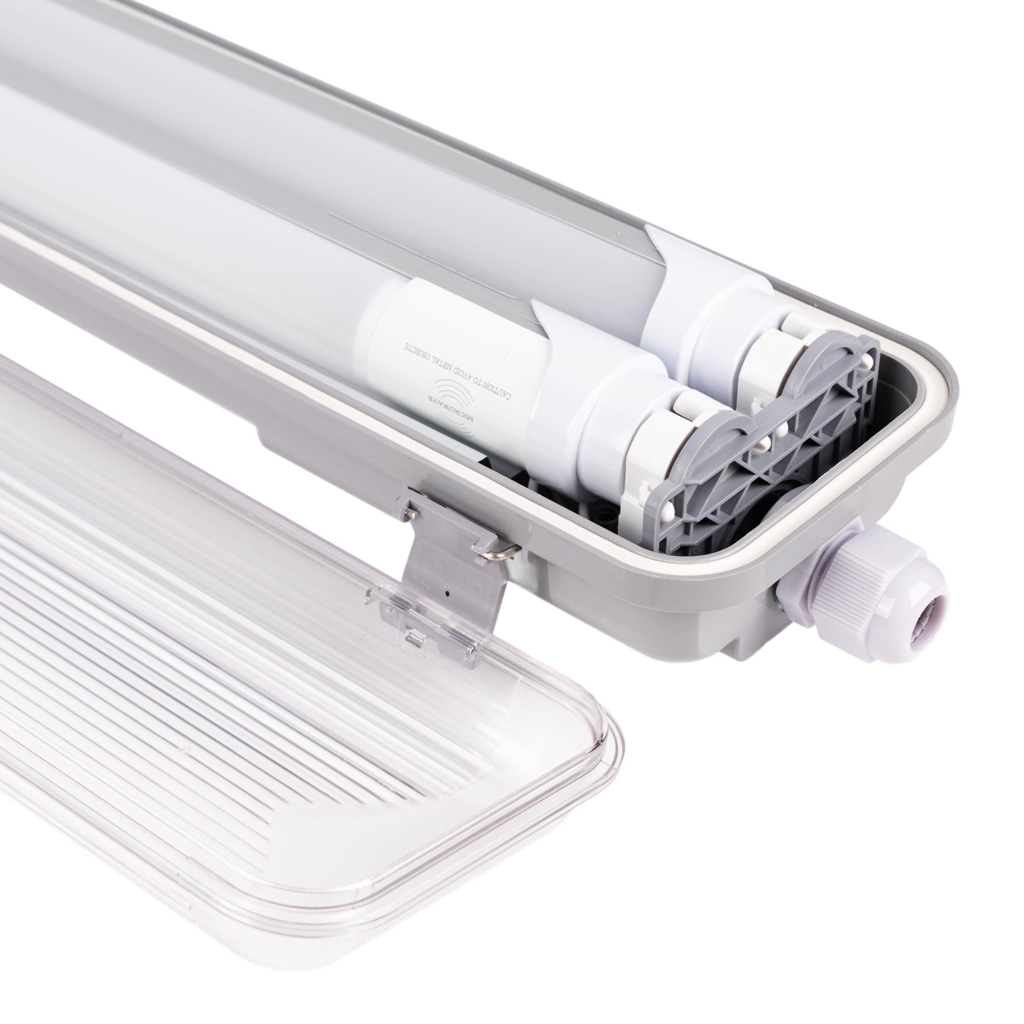 BARCELONA LED - Écran étanche pour 2 tubes LED Culot G13 120 cm IP65, sans tubes - Boîtier en polycarbonate résistant. Pour extérieur et intérieur, idéal pour garages, entrepôts