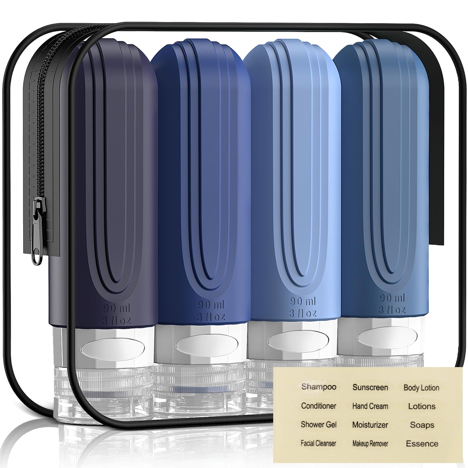 YIIMER Travel Bottles for Toiletries, 3oz TSA Approved Travel Size Toiletries, Silicone Leak-Proof Refillable Containers, Squeezable Liquid Essentials