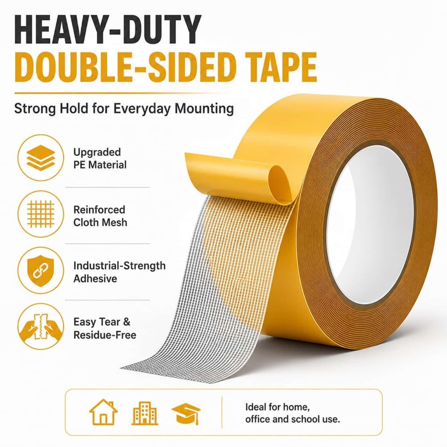 Cinta de doble cara resistente e impermeable, cinta de malla de doble cara de alta resistencia, adhesivo fuerte, impermeable y removible, sin residuos (3PCS,2")