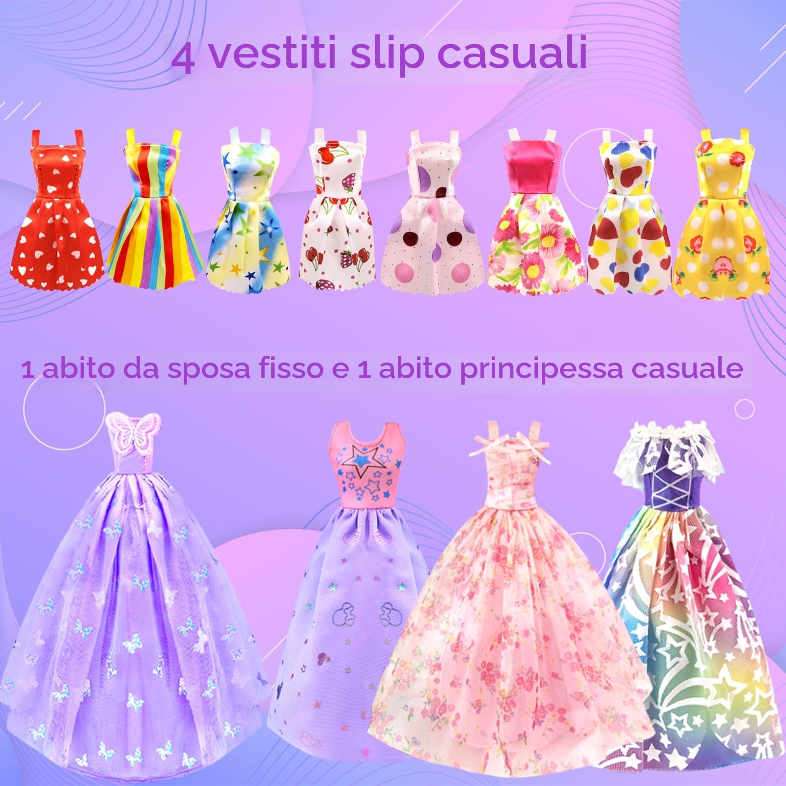 65 Vestiti e accessori per Bambole con Armadio per Bambole da 11,5 pollici - Set di Bambola di Design Inclusi Abiti da Sposa e Vestiti di Moda Top e Pantaloni per Ragazze (include la bambola)