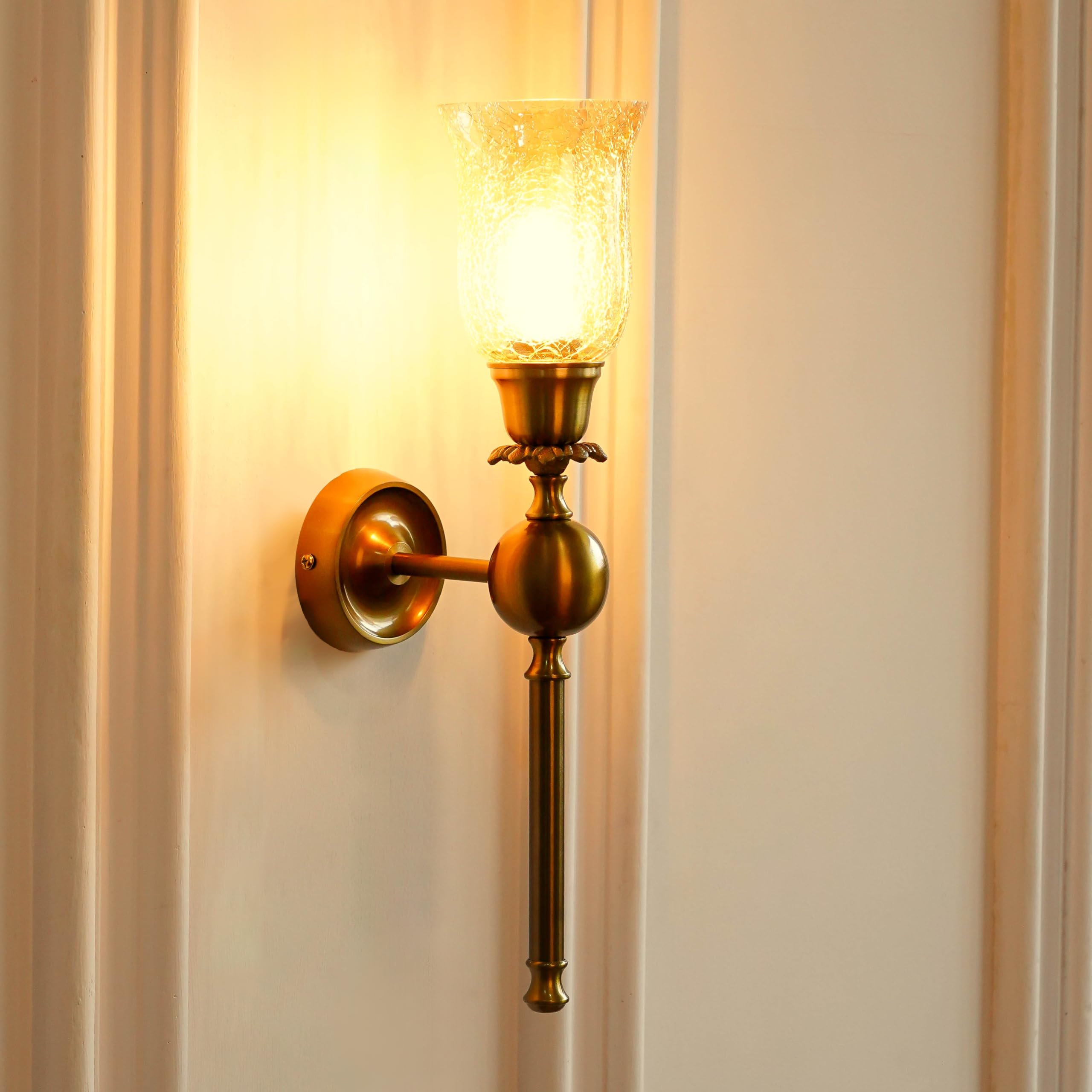 Divine Trends Brass Antique Finish Wall Lamp with Crackled Glass Golden Lustre for Bedroom, Living Room, Home Decoration Pack of 1 Wall Light (Chimney Crackled Glass) (B0CTYLDW6W) Amazon Price History, Amazon Price Tracker