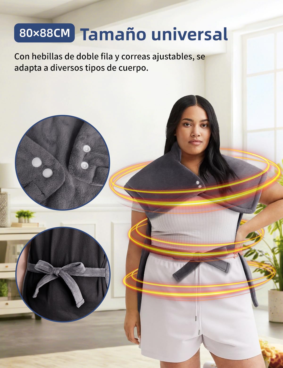 Manta Eléctrica Espalda y Cuello, 80×88 CM Wearable Almohadilla Térmica Eléctrica para Lumbar, Cervical, Hombros, Diseño Con Lastre, 6 Niveles De Temperatura, Apagado Automático de 3 Horas, Lavable
