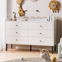LYNSOM White 6 Drawer Dresser for Bedroom - Modern Chest with Wide Drawers, Anti-Drop Fence & Metal Handles for Hallway