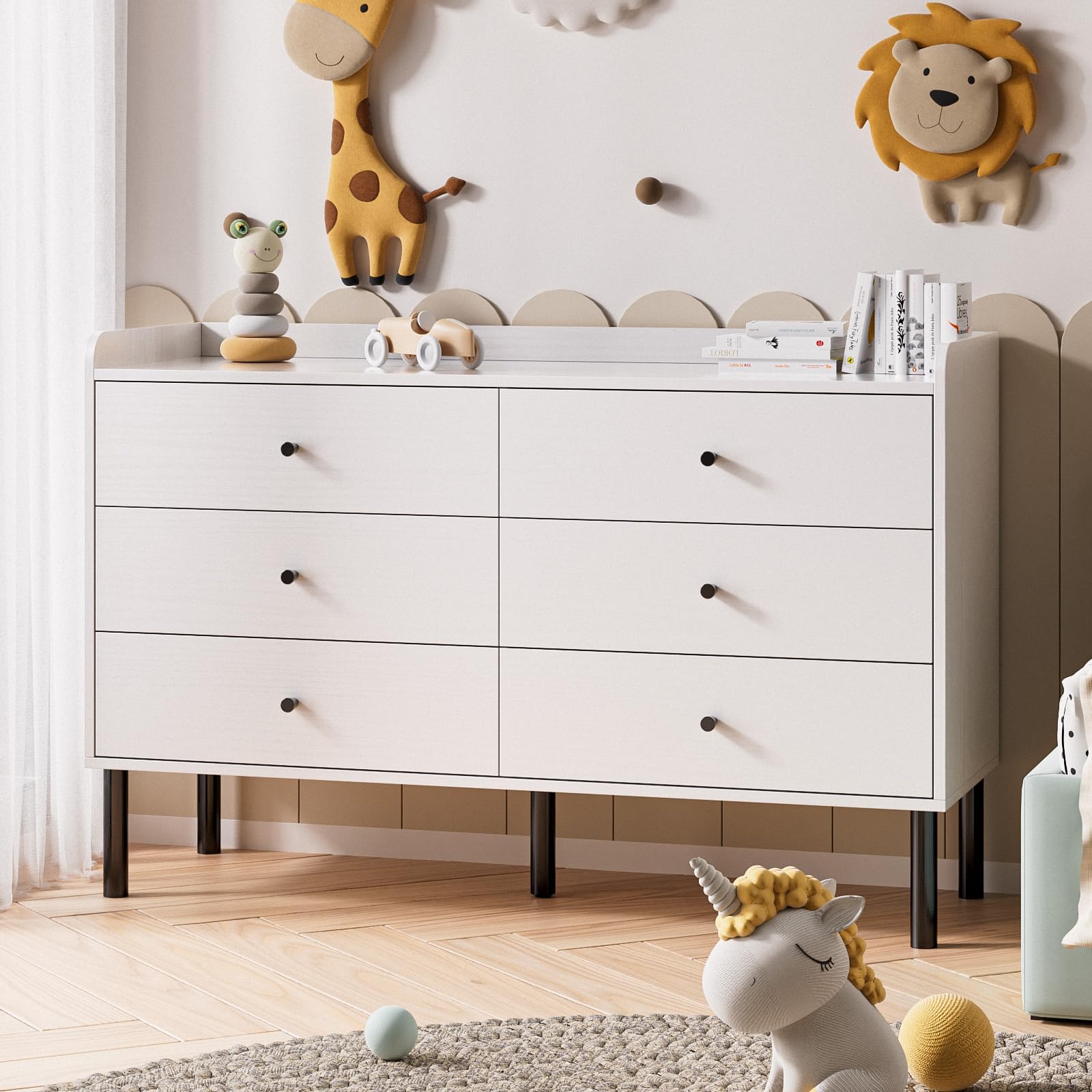 Bedroom Dresser White Fluted Drawer Dresser With Metal Legs And