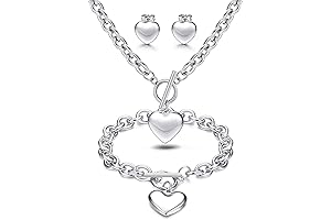 Celestial Heart Charm Pendant Necklace Toggle Chain Bracelet and Heart Stud Earrings...