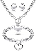 Vista 1 de LOYALLOOK Juego de 3 piezas de collar con dije de corazón, cadena de palanca, aretes de corazón para mujer, de acero inoxidable, conjunto de joyas