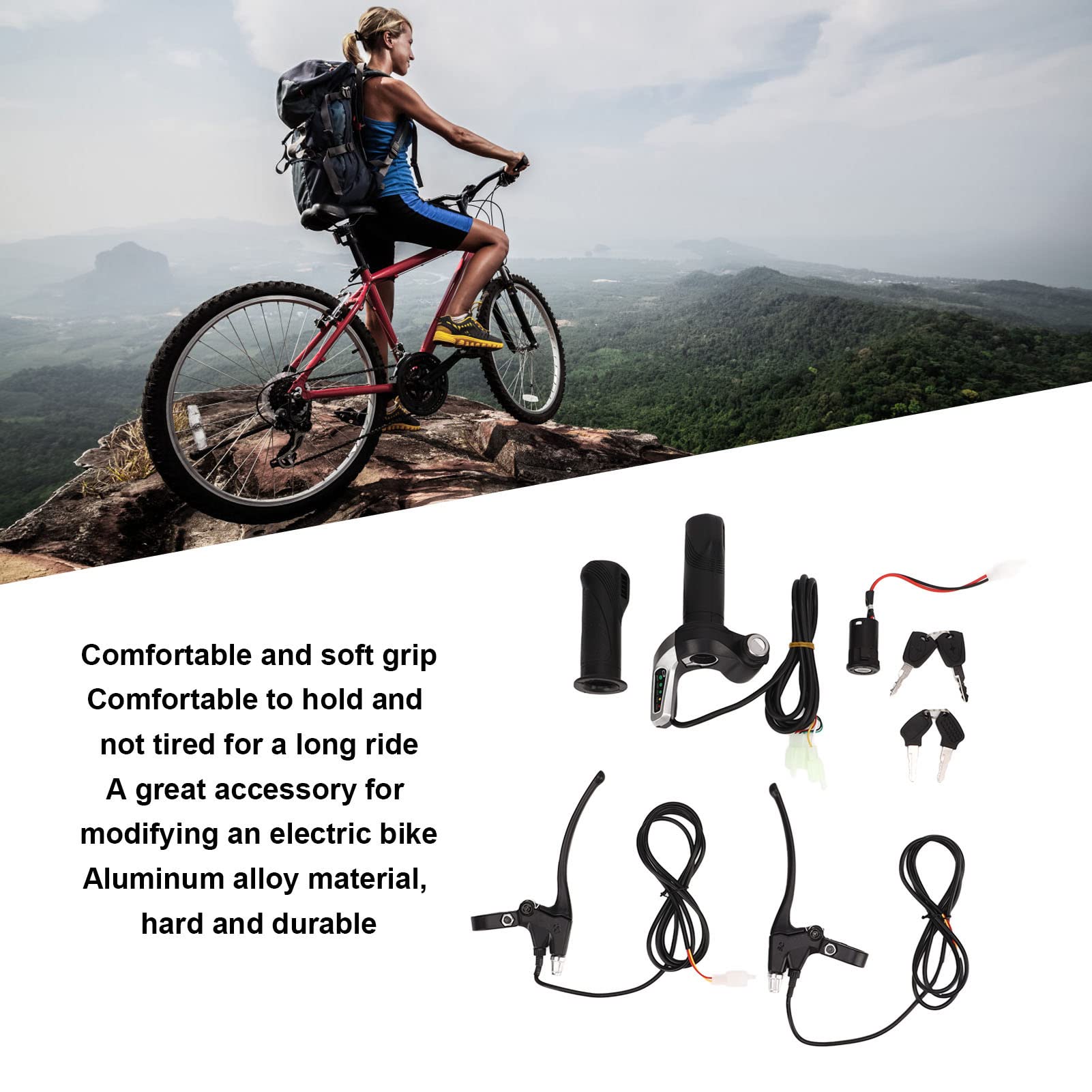 Poignée d’accélérateur pour vélo électrique, Commande de Vitesse à Torsion en Alliage d’Aluminium avec 5 voyants pour la Modification de vélos électriques 48 V, poignée Ergonomique