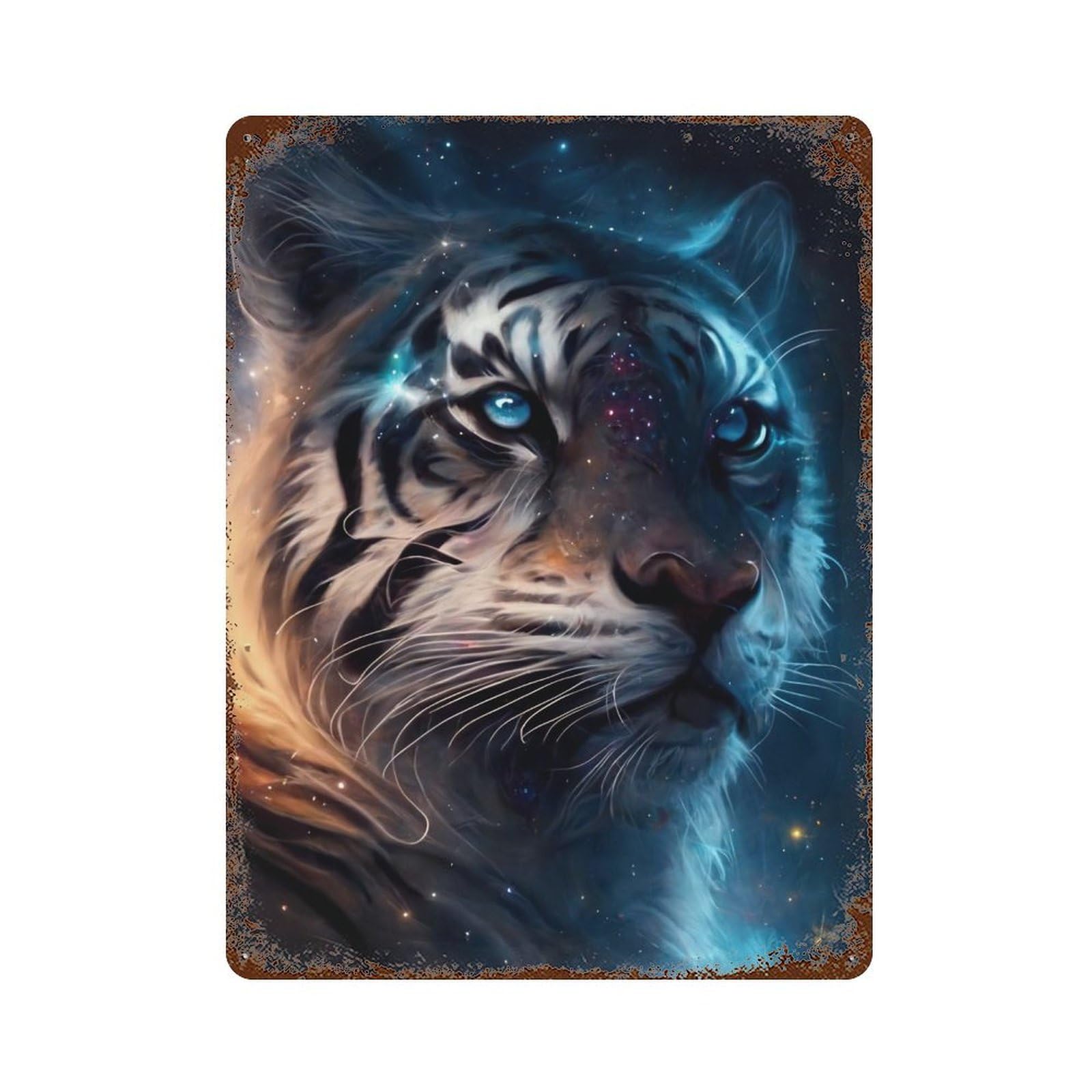 Galactic Tiger Portrait-22 Aged Metal Wall Plaque 15.7"x11.8", for Office, Studio And Wall Decor, Novelty Wall Decor