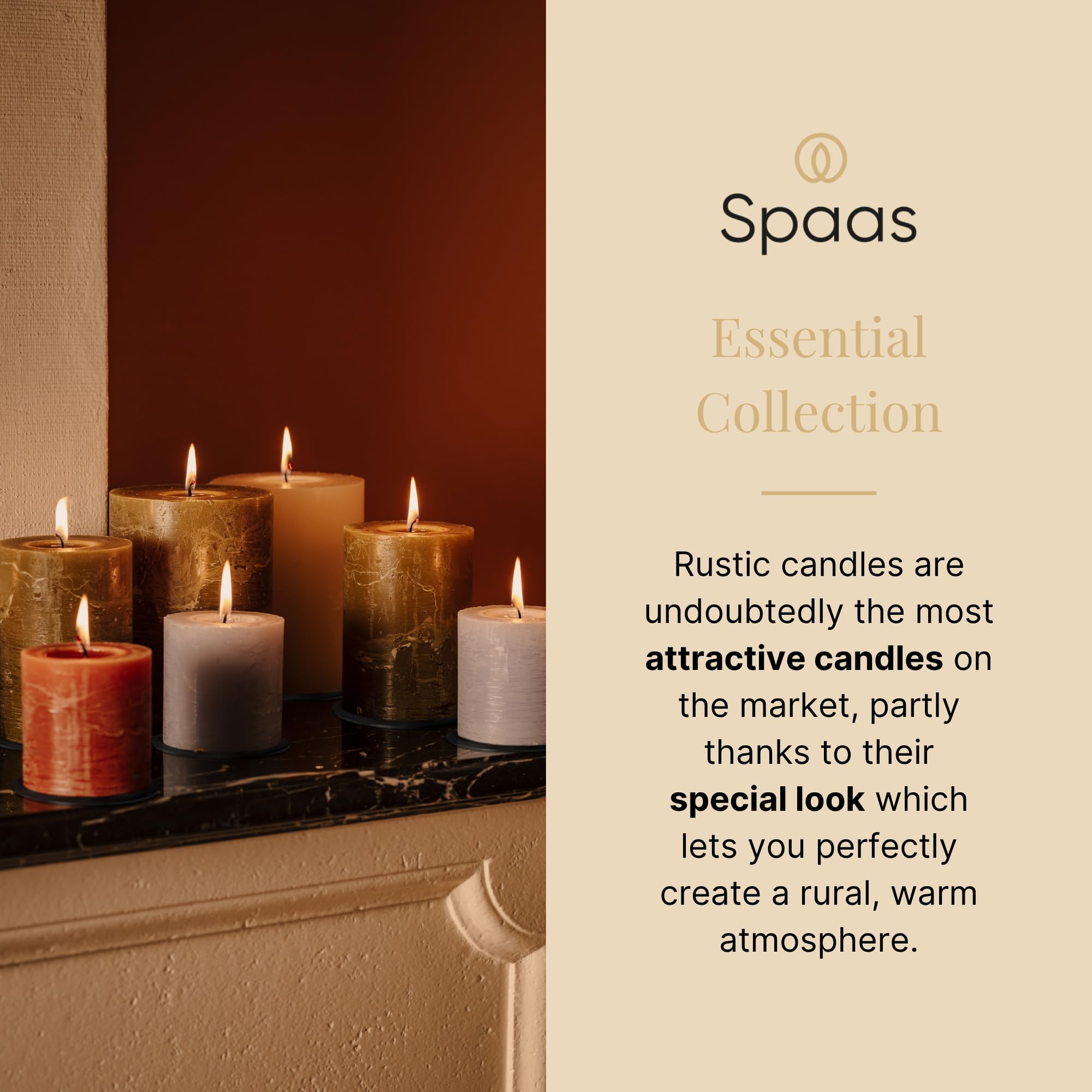 Spaas 6 candele rustiche non profumate, 80/110 mm, ± 65 ore, verde oliva