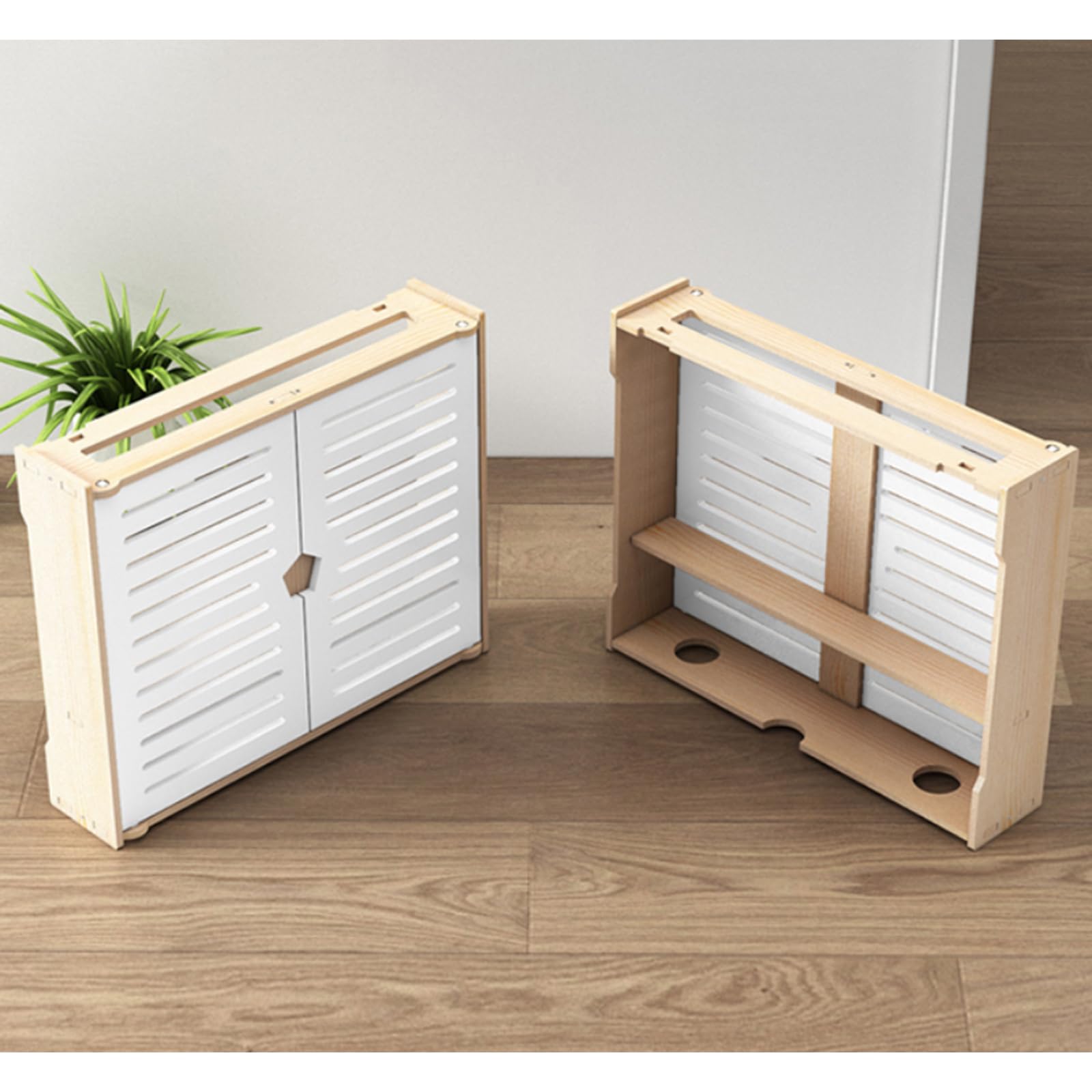 Porta Modem da Parete, Scatola di Immagazzinaggio per Router WiFi, Cavi, Prese, Mensola per Router WiFi da Parete - Doppia Porta, Legno Organizer Cavi per Casa e Ufficio(40×30cm,Double Layer)