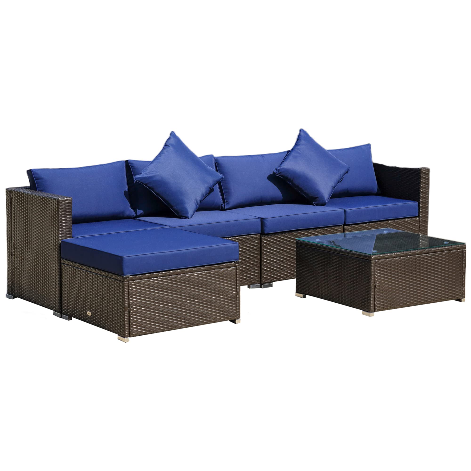 Aosom 841-096V01DB Rattan Sofa Set, OneSize, Coffee, Blue