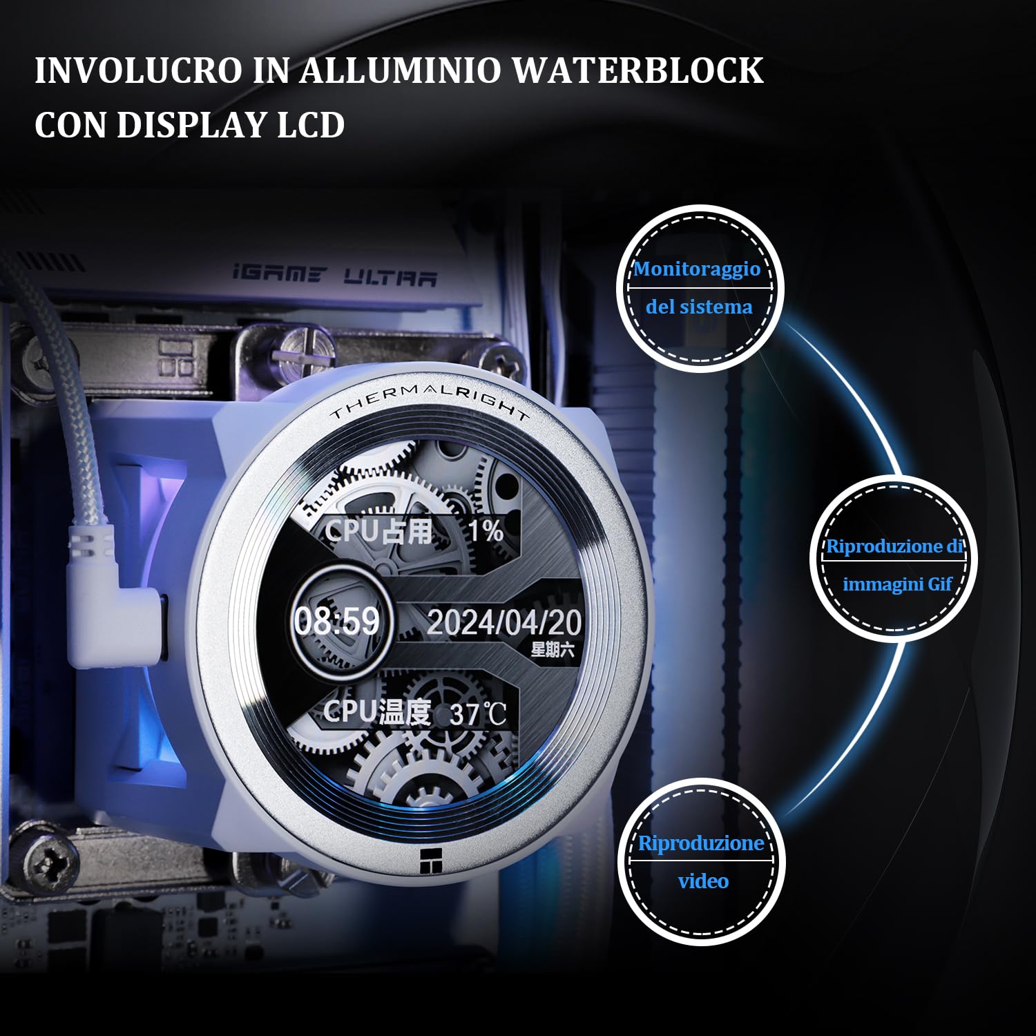 TR Core Vision 360 Black ARGB CPU AIO Cooler, LCD-IPS-scherm met resolutie 480 x 480, voor AM5 en Intel 1700/1851, krachtige 360 Specs watergekoelde radiator met afneembaar display van 2.1