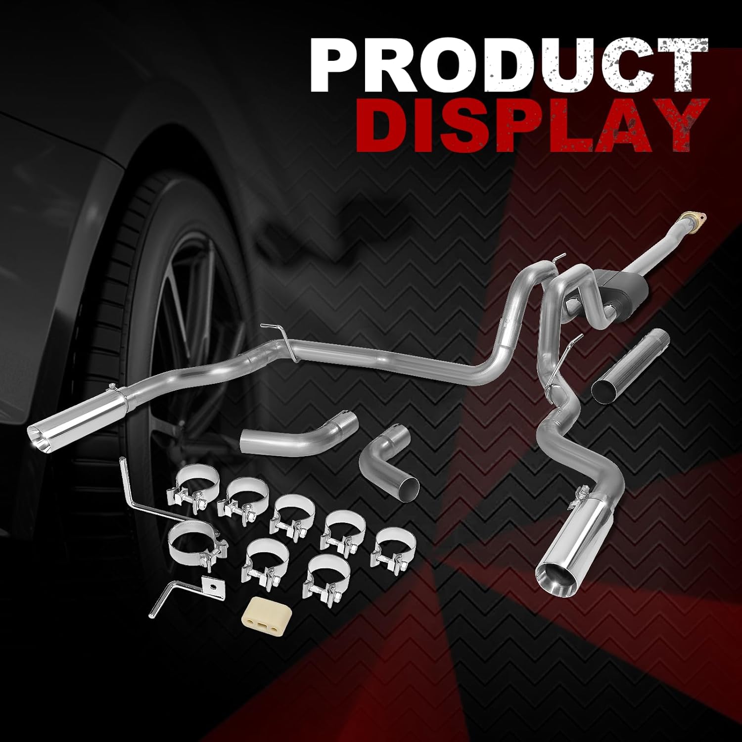 Stainless Steel Cat Back Exhaust System with Performance Black Muffler Double Walled 3.5" Outlet Tip Compatible with 2015-2020 FORD F150 2.7L, 3.5L, 5.0L