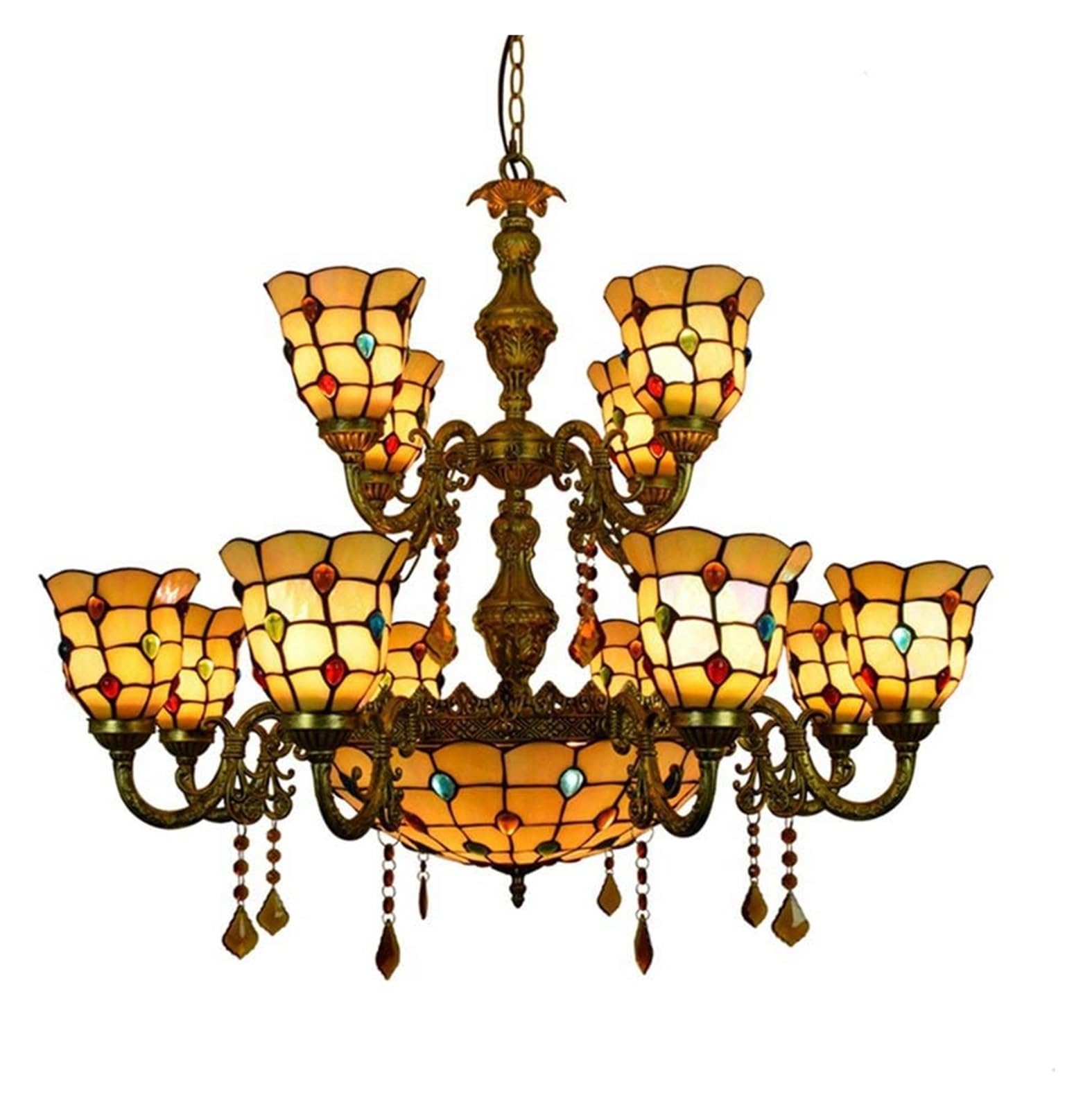 METTEOR Ceiling Lamp Ceiling Pendant Light Fixture 12 Heads Chandelier Tiffany Large Chandelier Phoenix Tail Colorful Beads Glory Style Glass Crysta