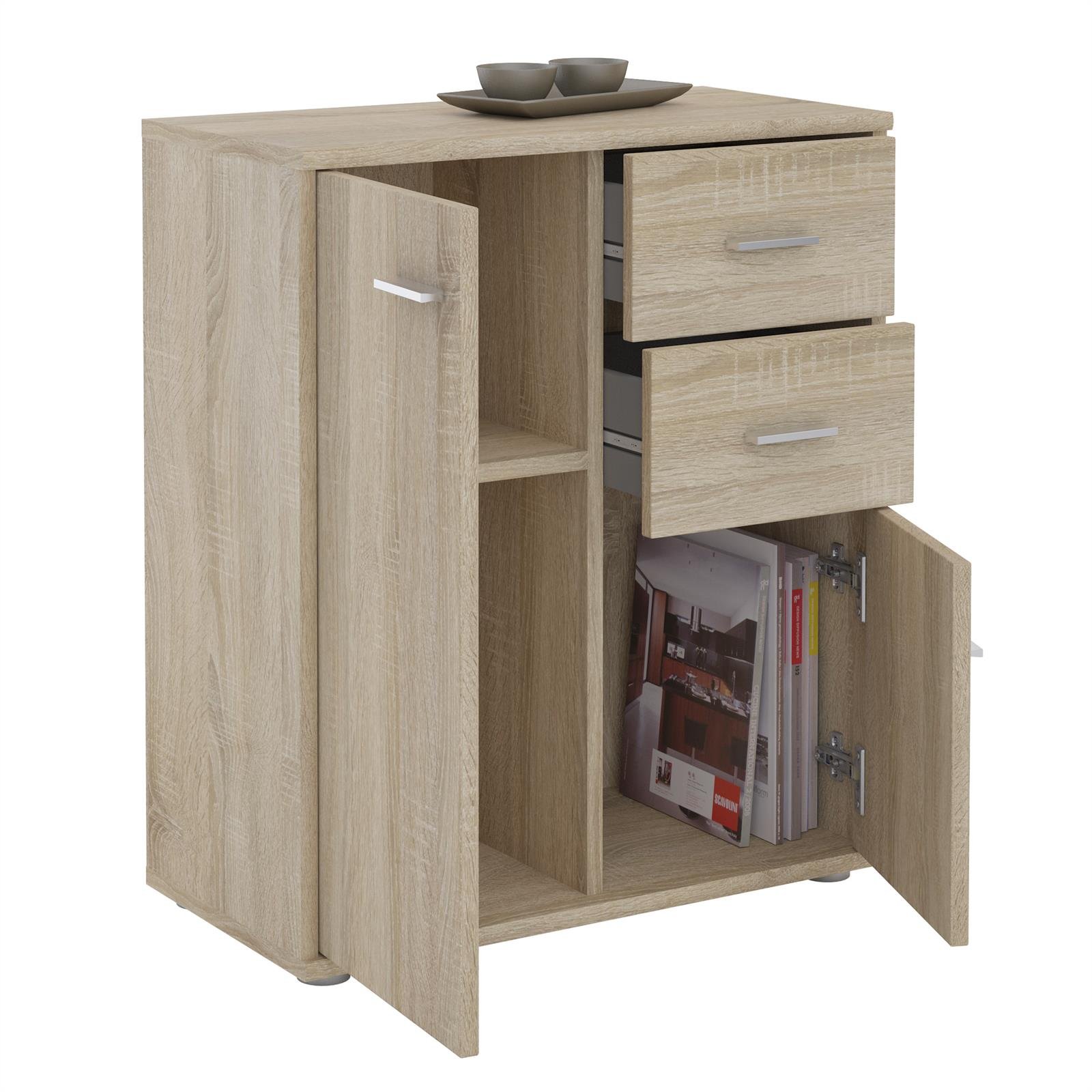 IDIMEX Buffet Remy, Commode Meuble de Rangement avec 2 tiroirs et 2 Portes, en mélaminé décor chêne Sonoma