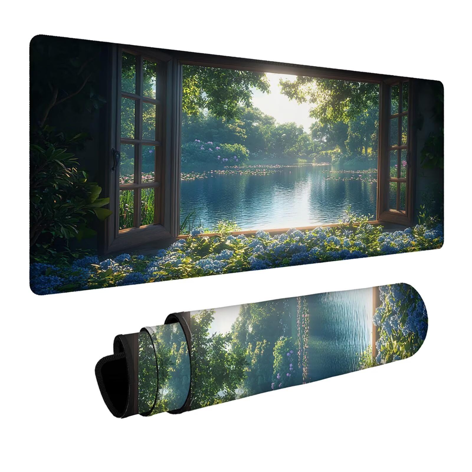 Podkładka pod mysz z jeziorem XXL, 600 x 1400 x 3 mm, wodoodporna, gamingowa podkładka pod mysz, poprawia dokładność i prędkość, akcesoria do gier, laptop, biuro, prezent dla mężczyzn, FSBD-5347