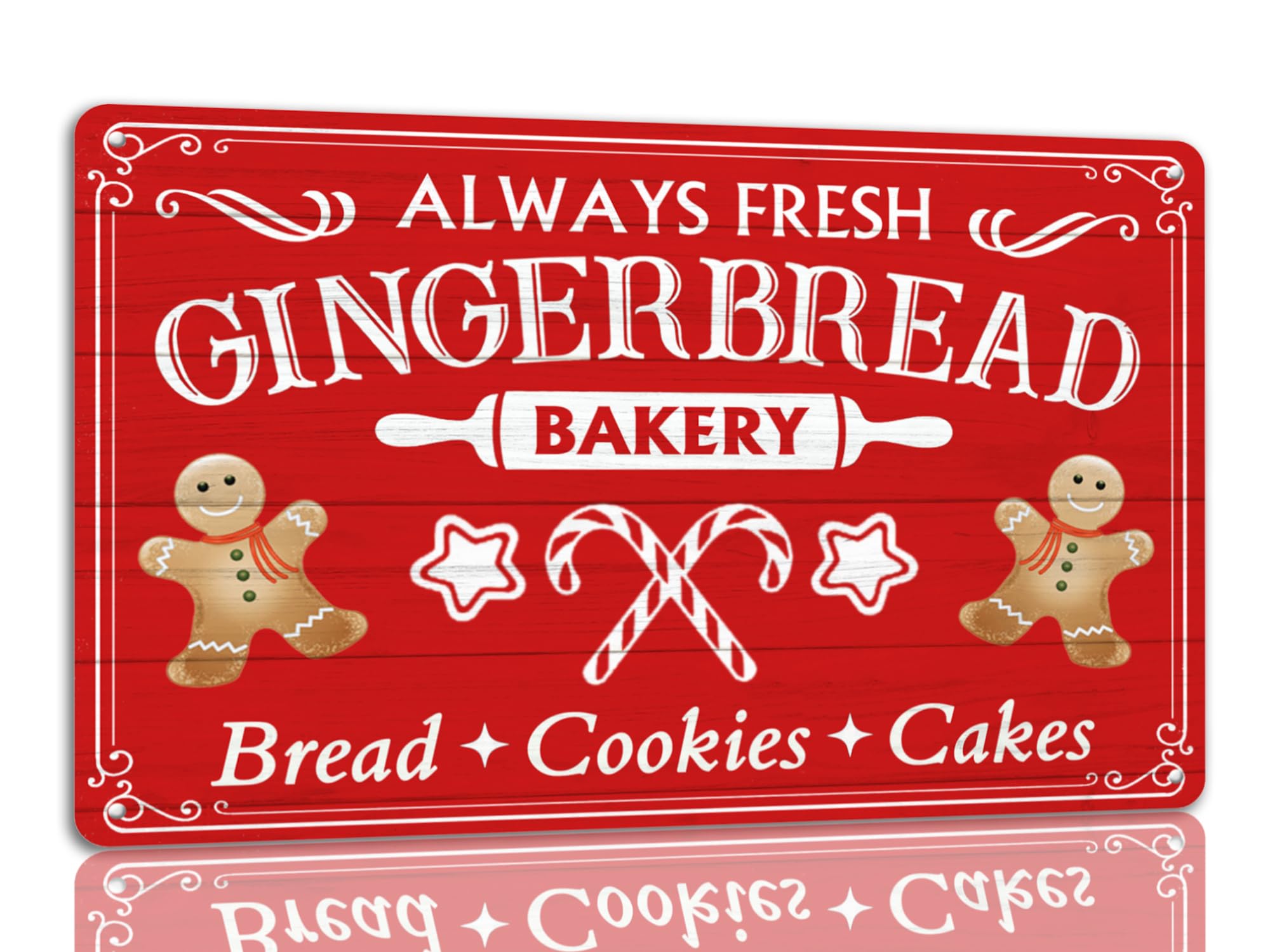 peiyeety Fresh Gingerbread Bakery Tin Sign Funny Christmas Metal Signs Retro Santa Sign Christmas Wall Art Decor For Home Cafe Shop 8x12 Inch