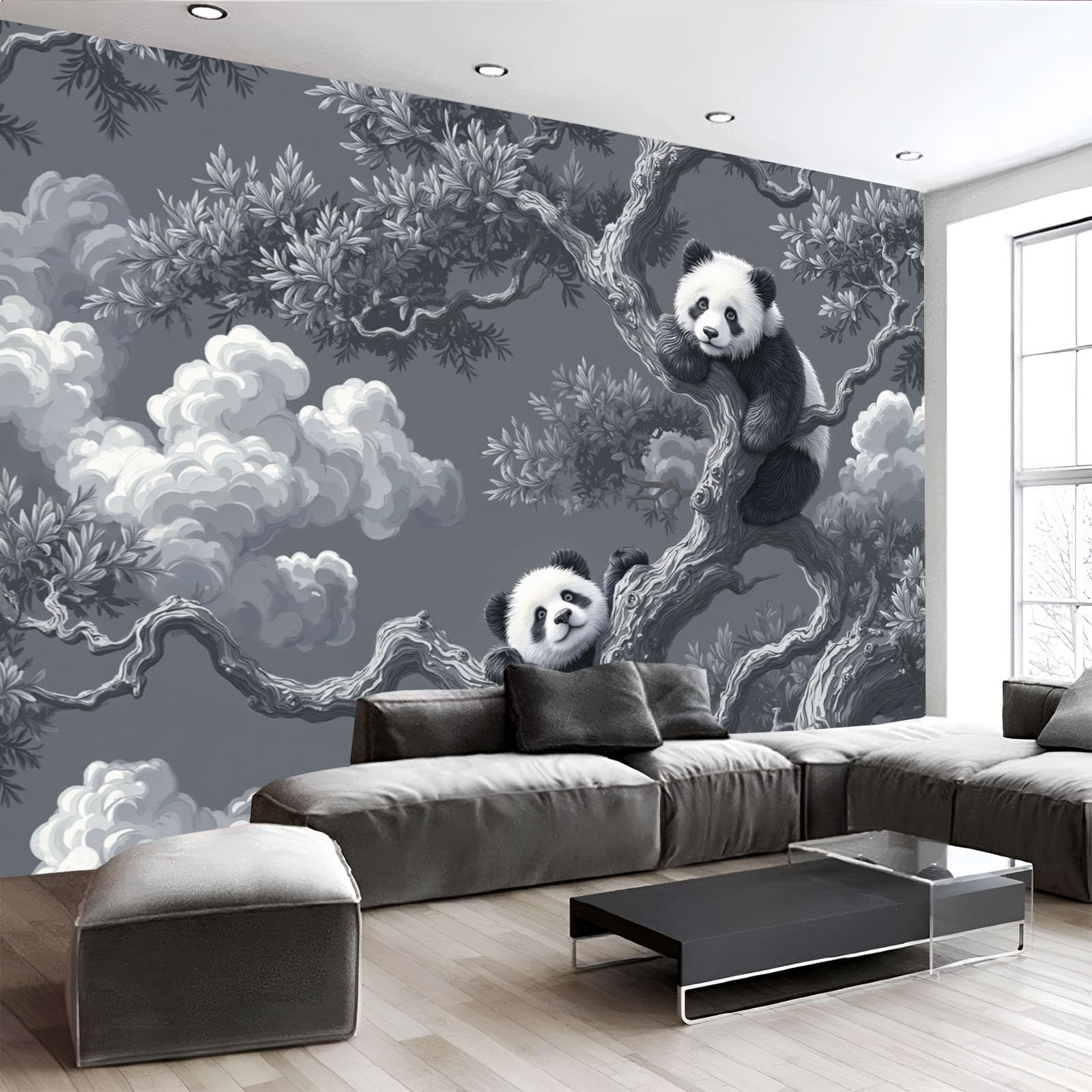Papier peint intissé illustrations d'animaux gris haut de gamme