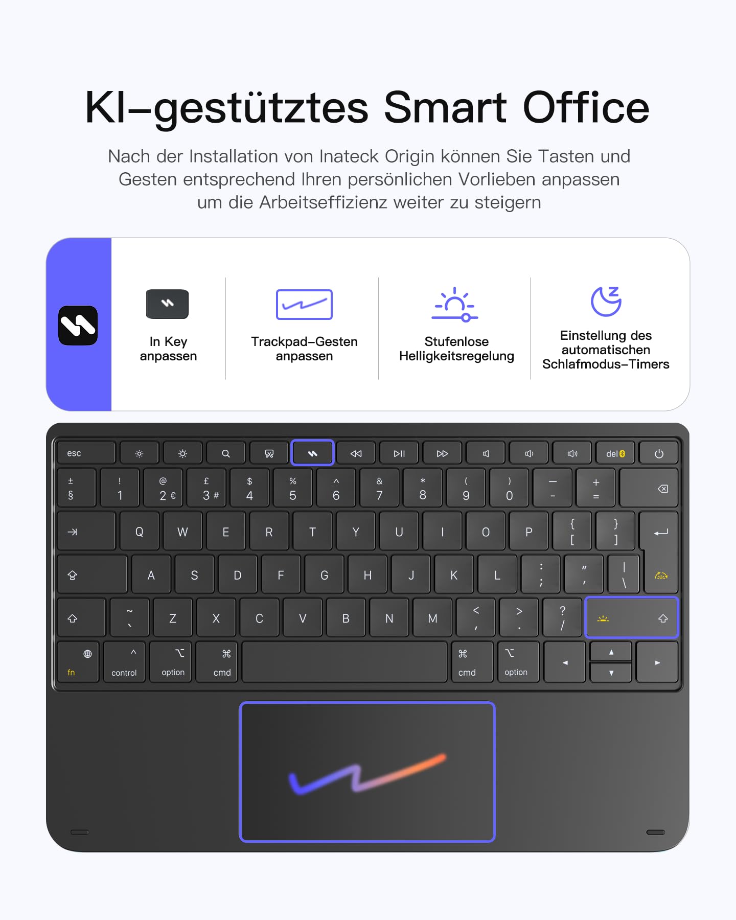 Inateck NeoMagic Magnetische Tastatur Hülle für iPad Air 13 Zoll M4/M3/M2(2026/2025/2024),iPad Pro 12.9 Zoll,Großes Trackpad,LED-Anzeige,7 Farben Hinterleuchtet,QWERTZ,mit Stifthalter,KB903