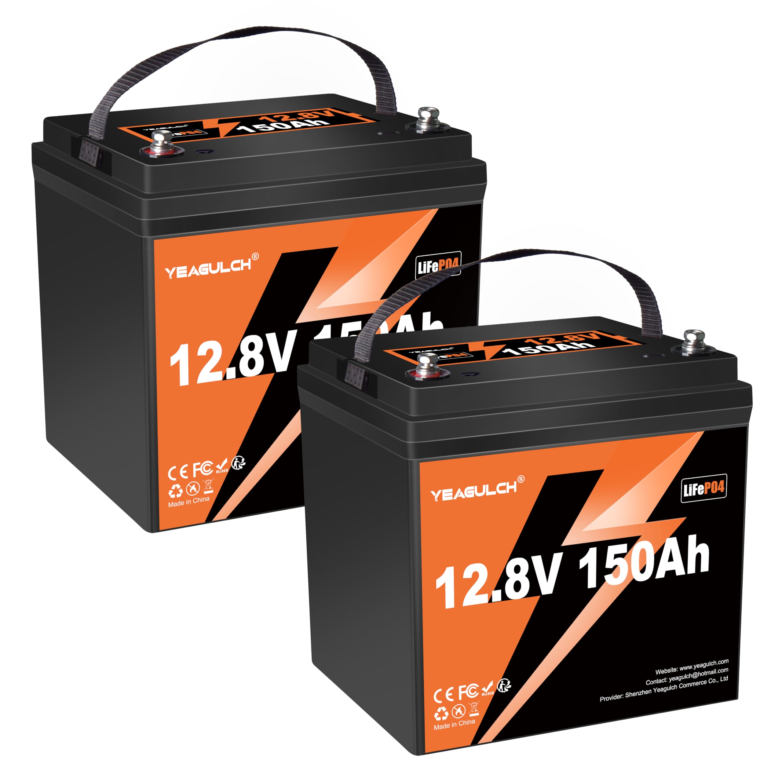 Yeagulch 2X Batterie LiFePO4 12V 150Ah Max BMS 100A 15000 Cycles | 1920Wh Batterie Rechargeable Haute Performance pour Camping-Car, Solaire et Applications Hors Réseau