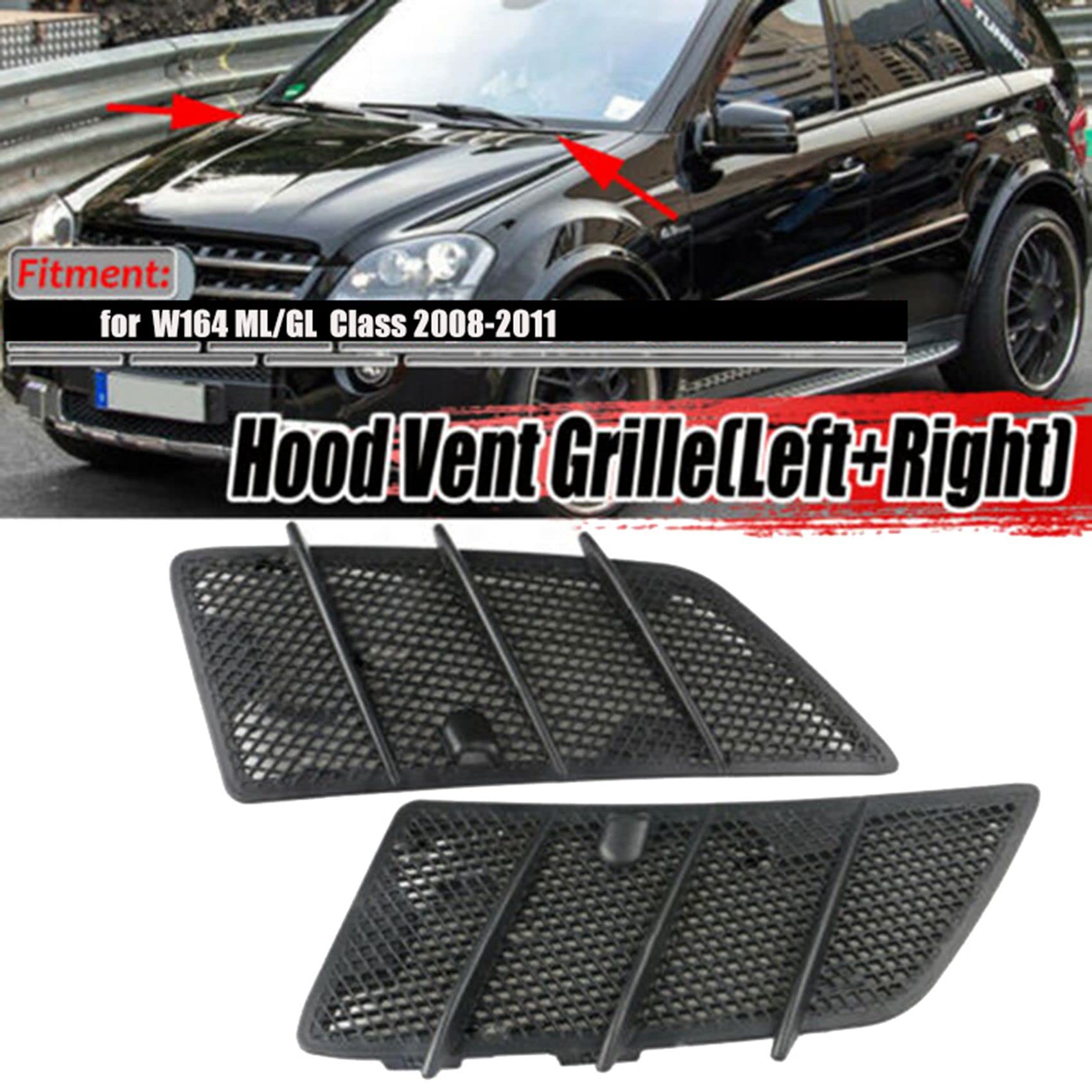 Rejilla De Ventilación Superior Para Capó Mercedes W164 ML/GL 2008-2011 - Pieza Izquierda 1648804305 En ABS Negro