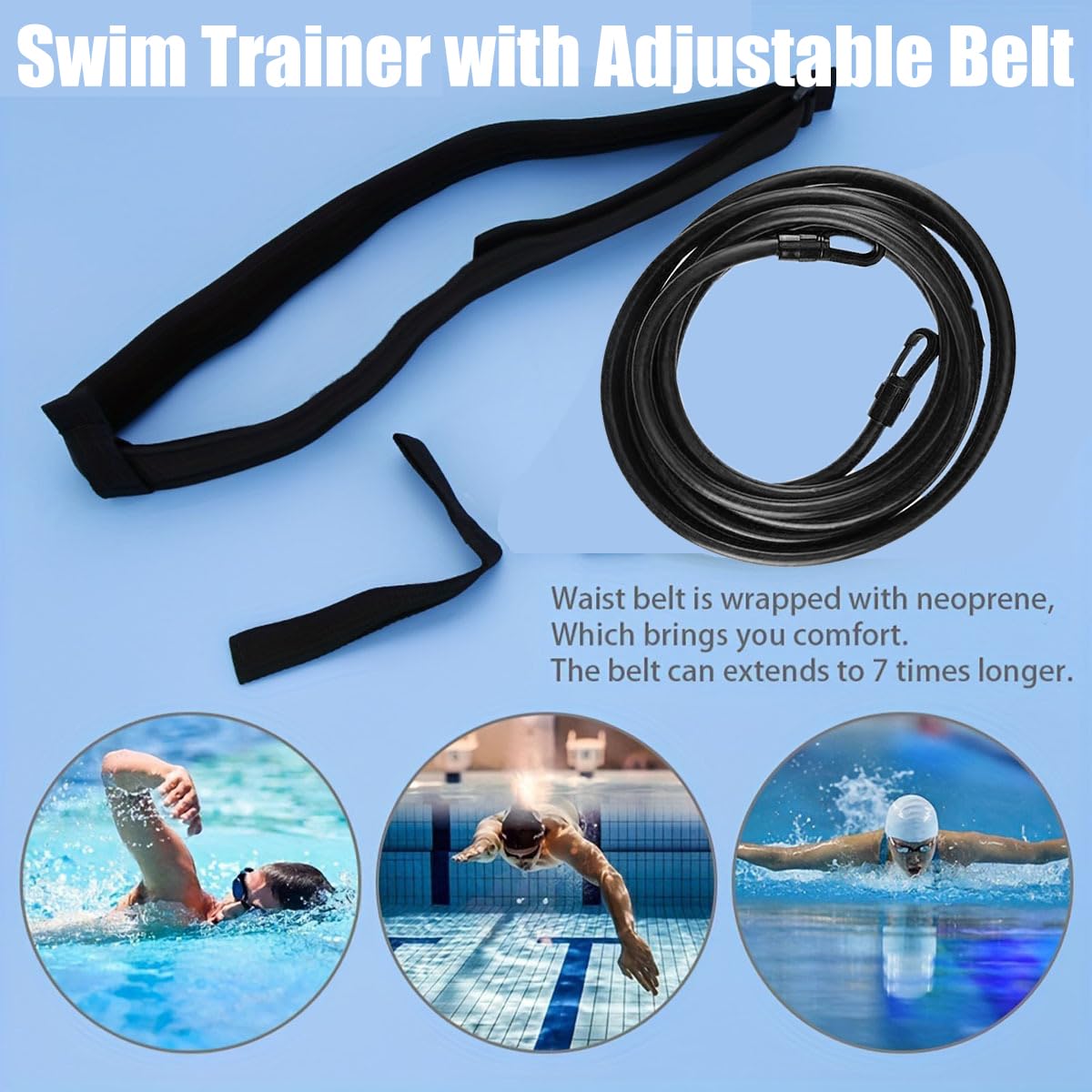 Bavooty Schwimmgurt für Pool,Einstellbare Schwimmwiderstand Gürtel,Schwimmtrainer Gürtel,Schwimmhilfe Erwachsene Pool,Einstellbare Schwimmseil,Geeignet für alle Arten von Schwimmtraining