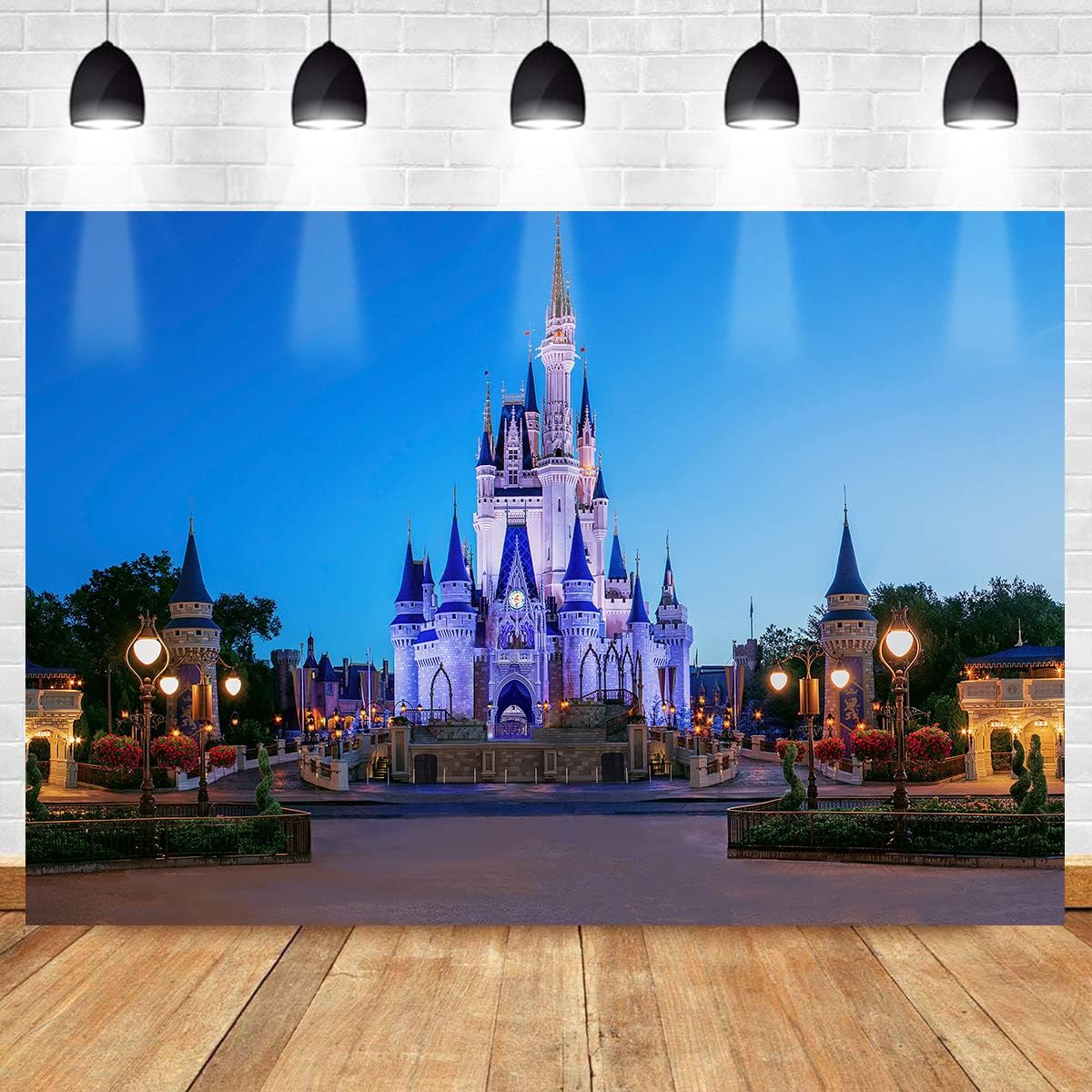 Blue Castle Party Backdrop Street Lamp Woods Photo Background MEETSIOY Fairy Tale World Studio Props Banner Birthday Party Supplies Cake Table Decorations 9x6ft BJZSMT130 9ft(W)x6ft(H)