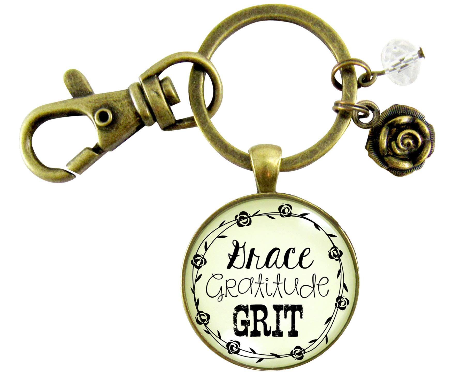 Western Grace Gratitude Grit Necklace Bohemian Inspired Fashion Jewelry For Women 24" Chain - Handmade Bronze Southern Chic Quote Pendant, Cowgirl Hat Charm, Packaged  Ready  To  Gift  Message Card &  Box